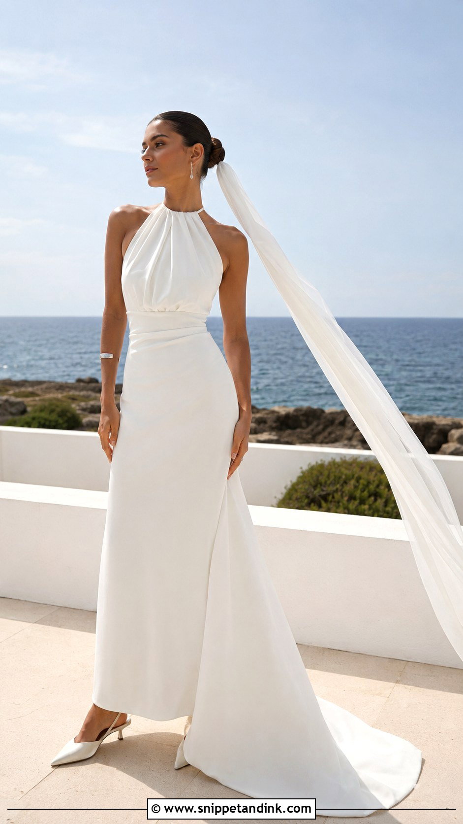 Halter Neck KYHA Wedding Dress With Low Bun - Snippet and Ink - 20 Khya Studios Wedding Dress Ideas