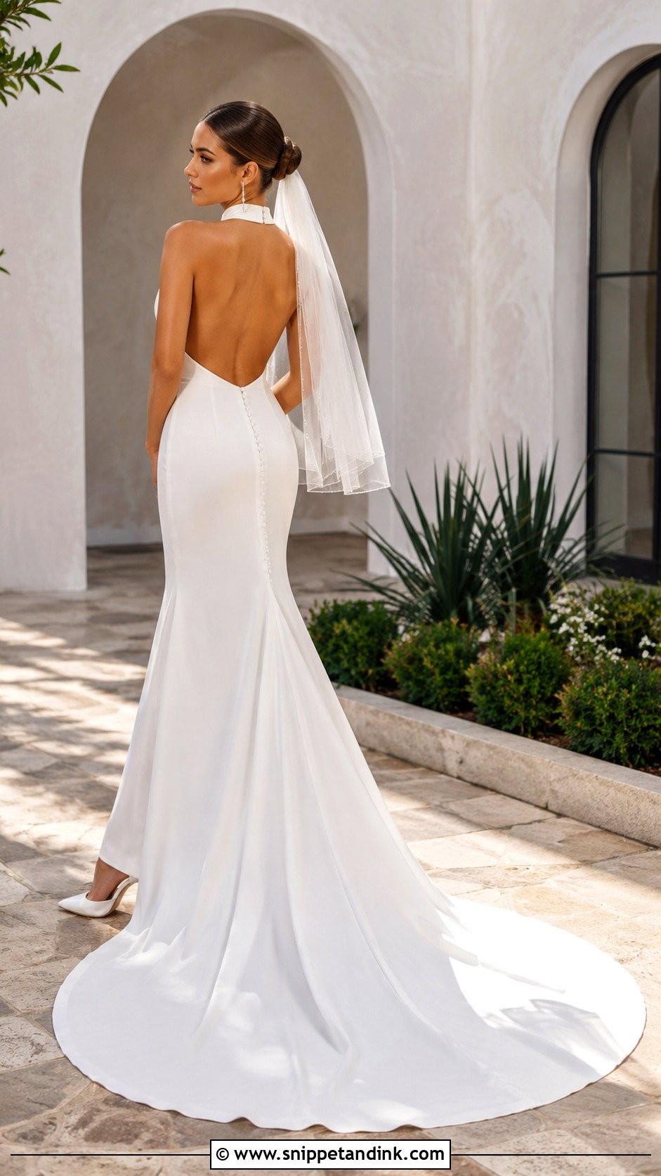 Halter Neck Open Back Train Dress - Snippet and Ink - 20 Bridal Train Dresses