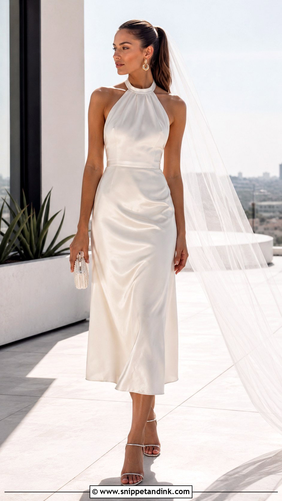 Halter Neck Satin Midi Wedding Dress - Snippet and Ink - 20 Elegant Midi Wedding Dress Ideas