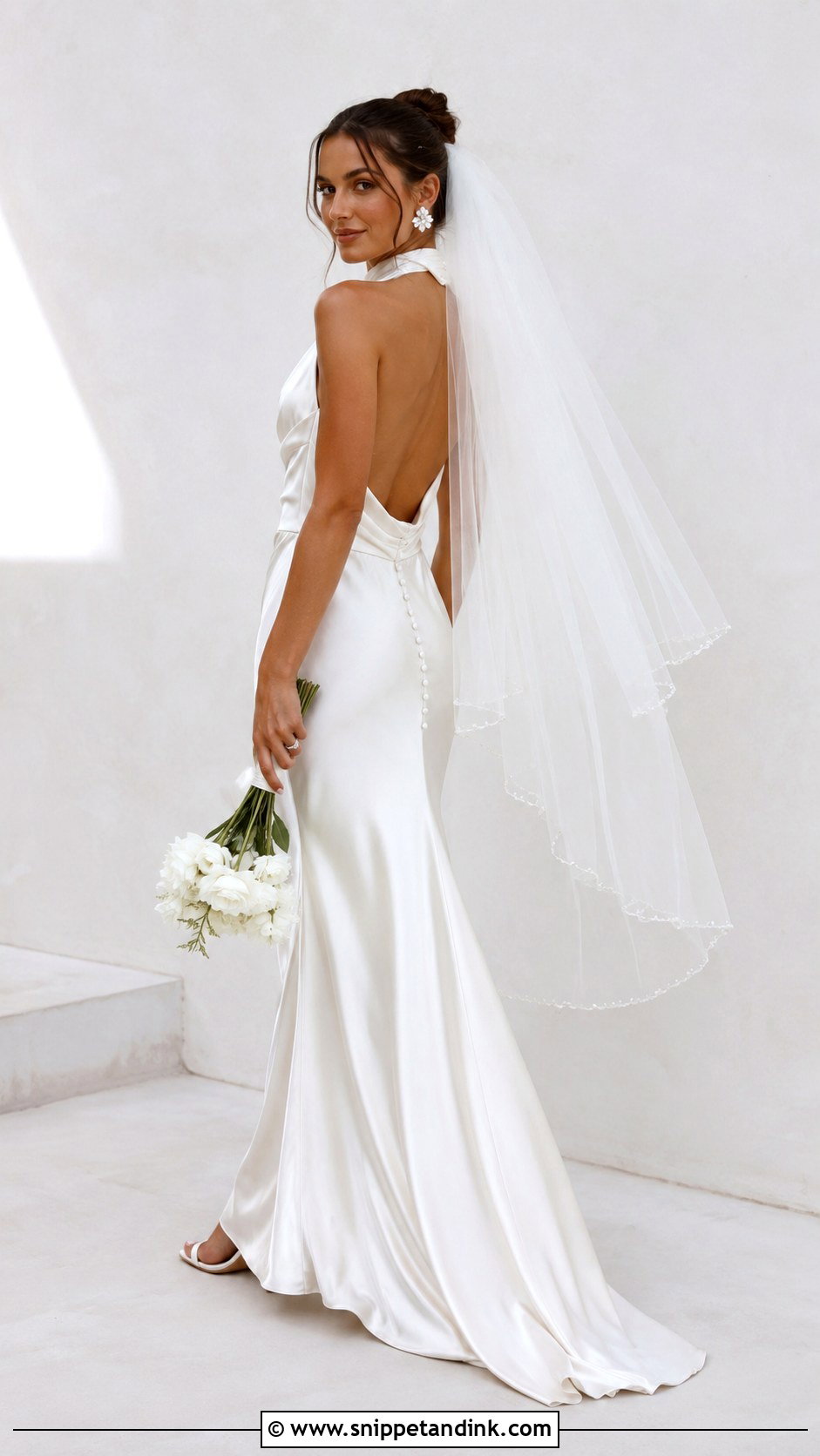 Halter Neck Satin Wedding Dress With Open Back - Snippet and Ink - 20 Classy Elegant Satin Wedding Dress Ideas