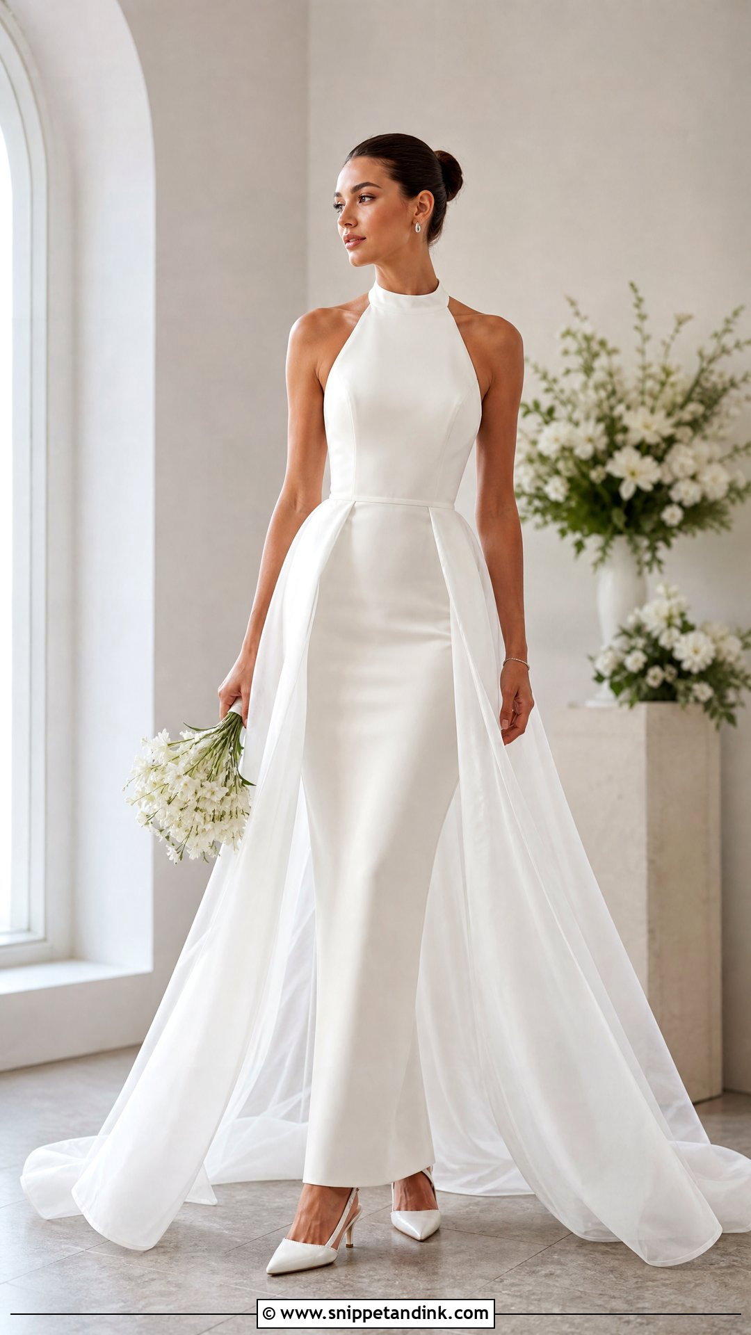 Halter Neck Wedding Dress With Sheer Organza Overskirt - Snippet and Ink - 20 Wedding Dress Detachable Skirt Ideas