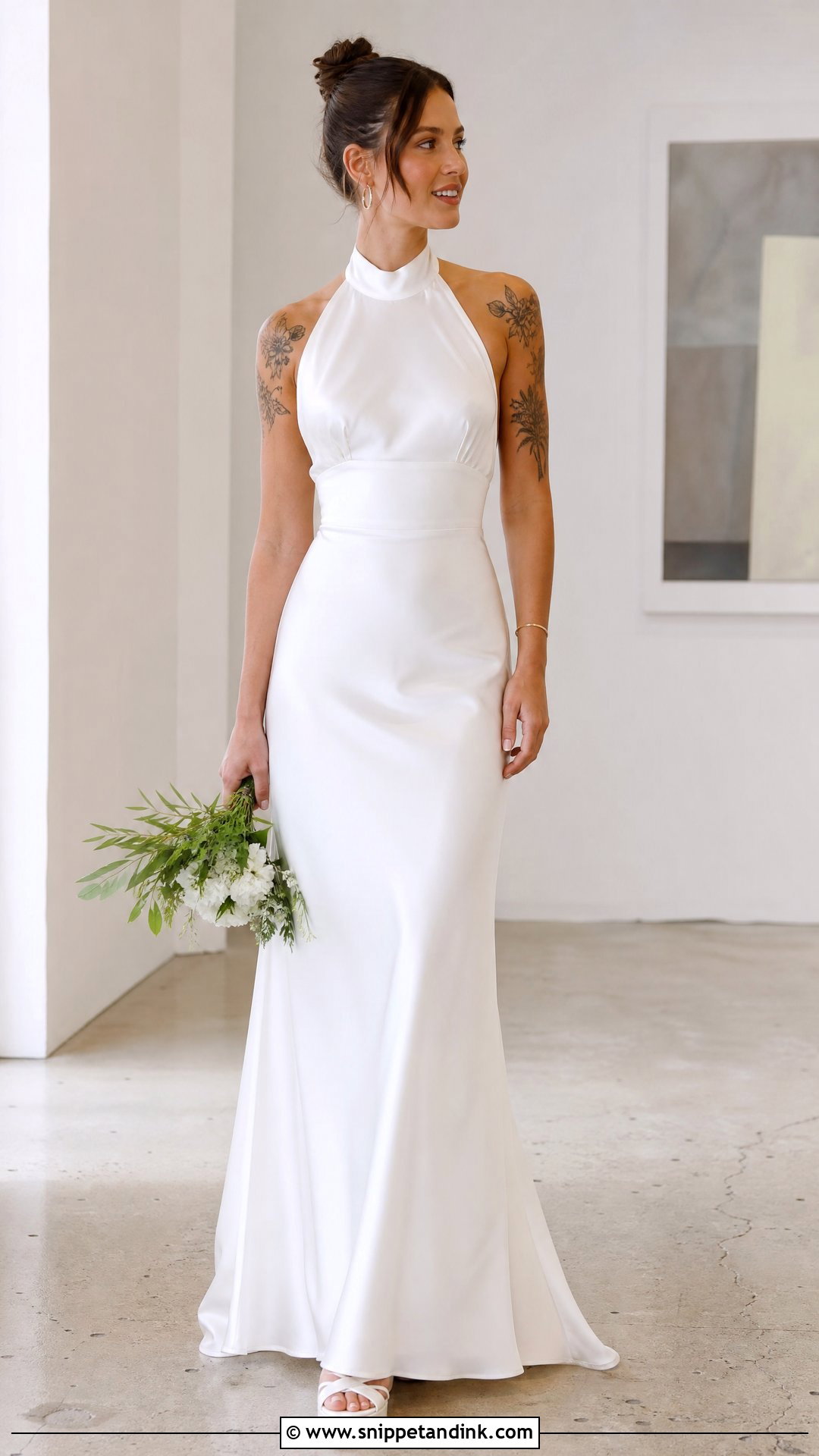 Halter Neck Wedding Dress With Shoulder Tattoos - Snippet and Ink - 20 Wedding Dress with Tattoos Brides Ideas