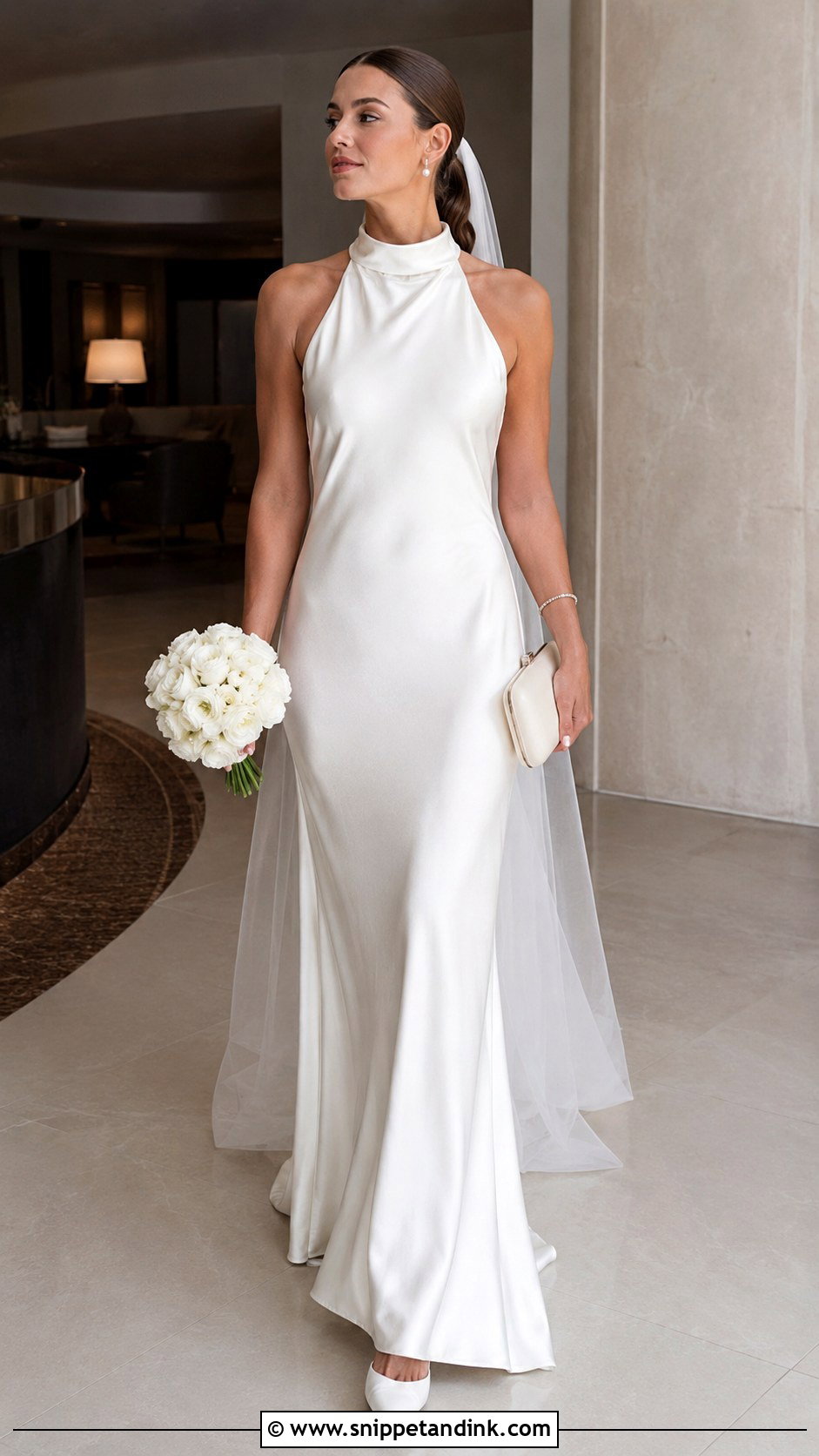 Halter Neck Wedding Dress With Sleek Accessories - Snippet and Ink - 20 Very Simple Wedding Dress Ideas