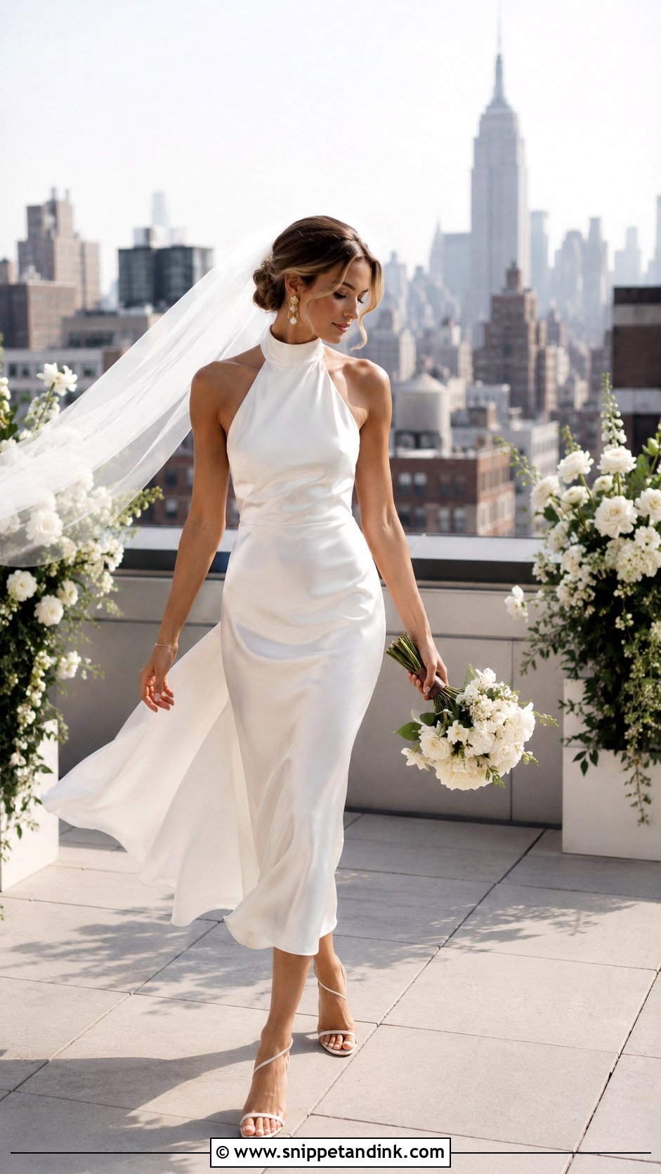 Halter Satin Midi Micro Wedding Dress - Snippet and Ink - 20 Micro Wedding Dress Ideas