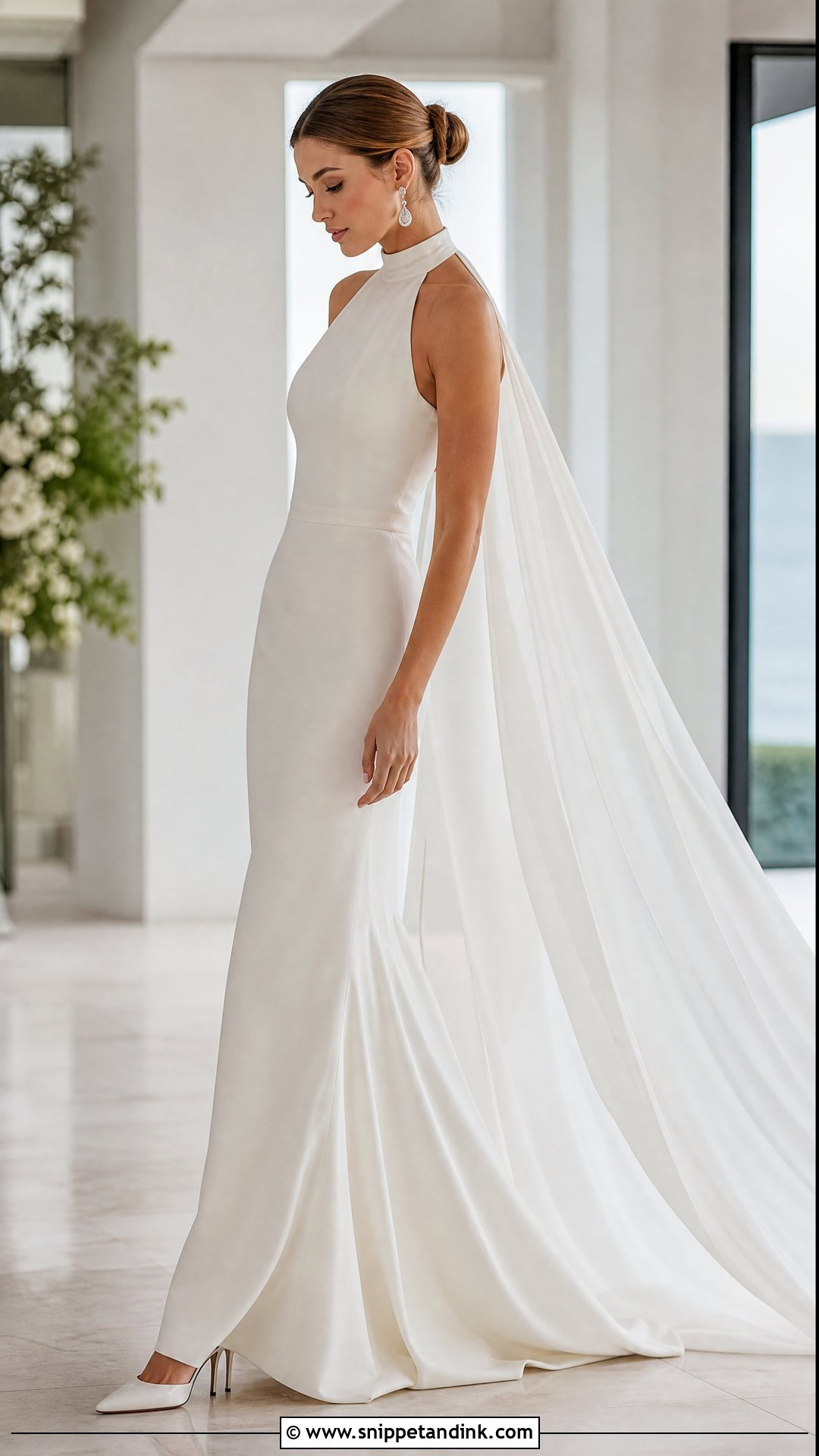 Halter Sheath Wedding Dress With Detachable Cape Train - Snippet and Ink - 20 Wedding Dress with Detachable Train Ideas