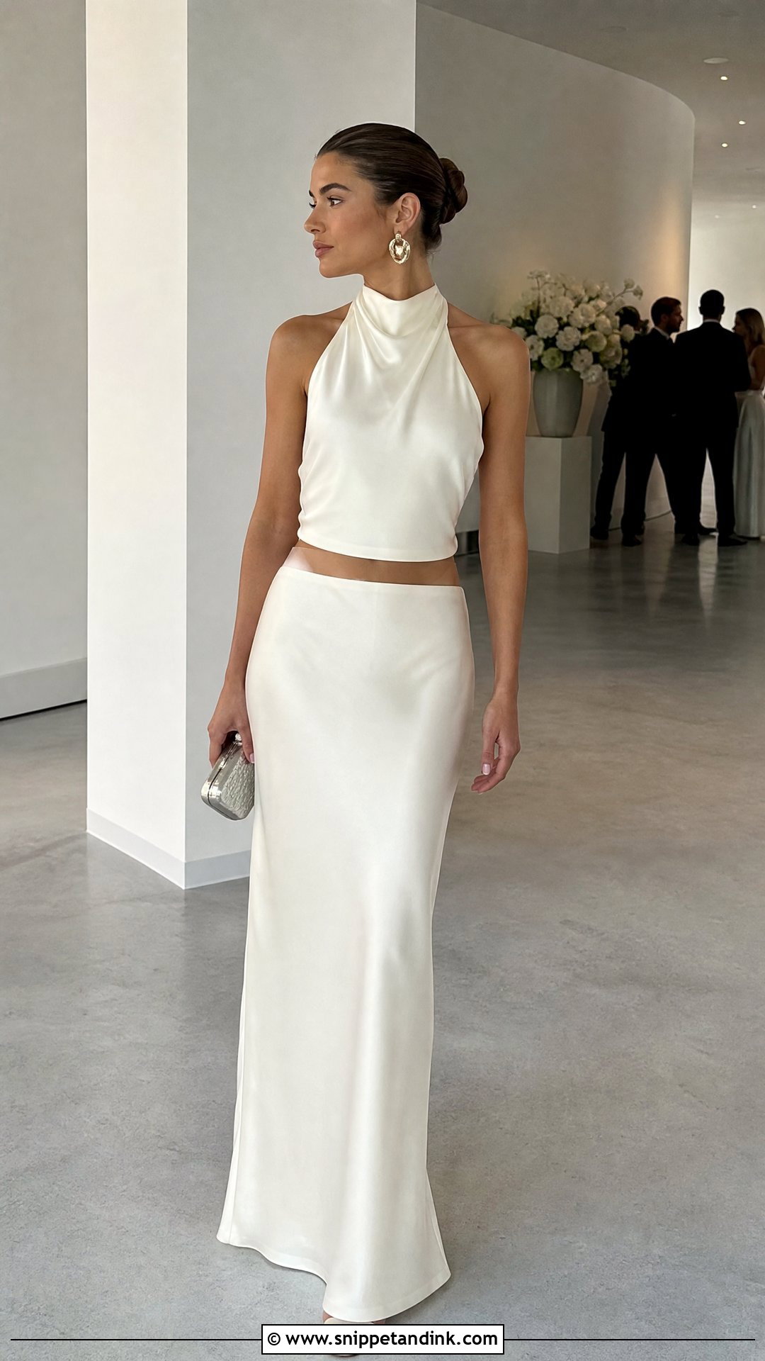 Halter Top And Bias Cut Bridal Skirt - Snippet and Ink - 20 Two Piece Bridal Outfit Ideas