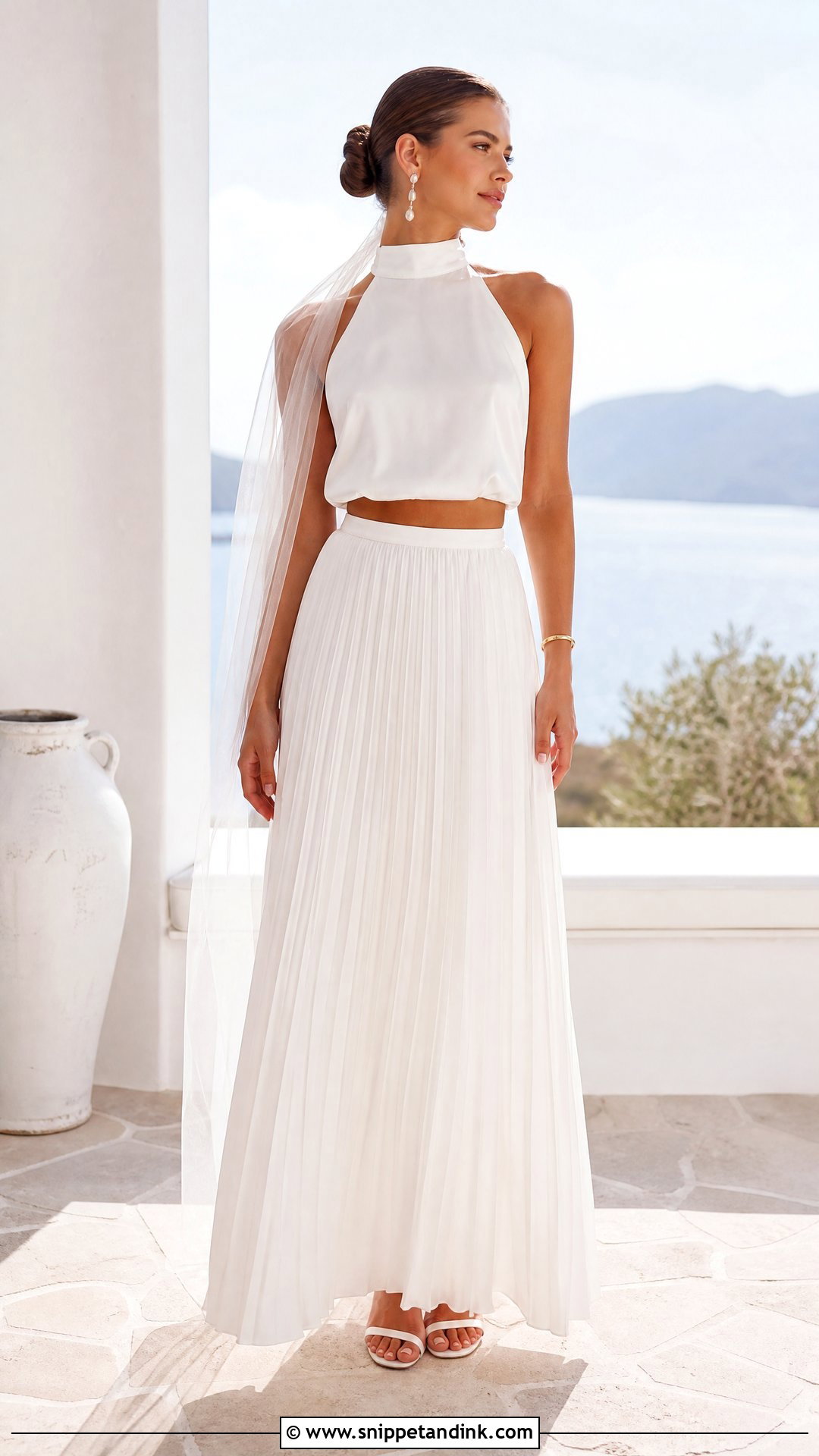 Halter Top And Pleated Skirt Two Piece Wedding Dress - Snippet and Ink - 20 Wedding Two Piece Dress Ideas