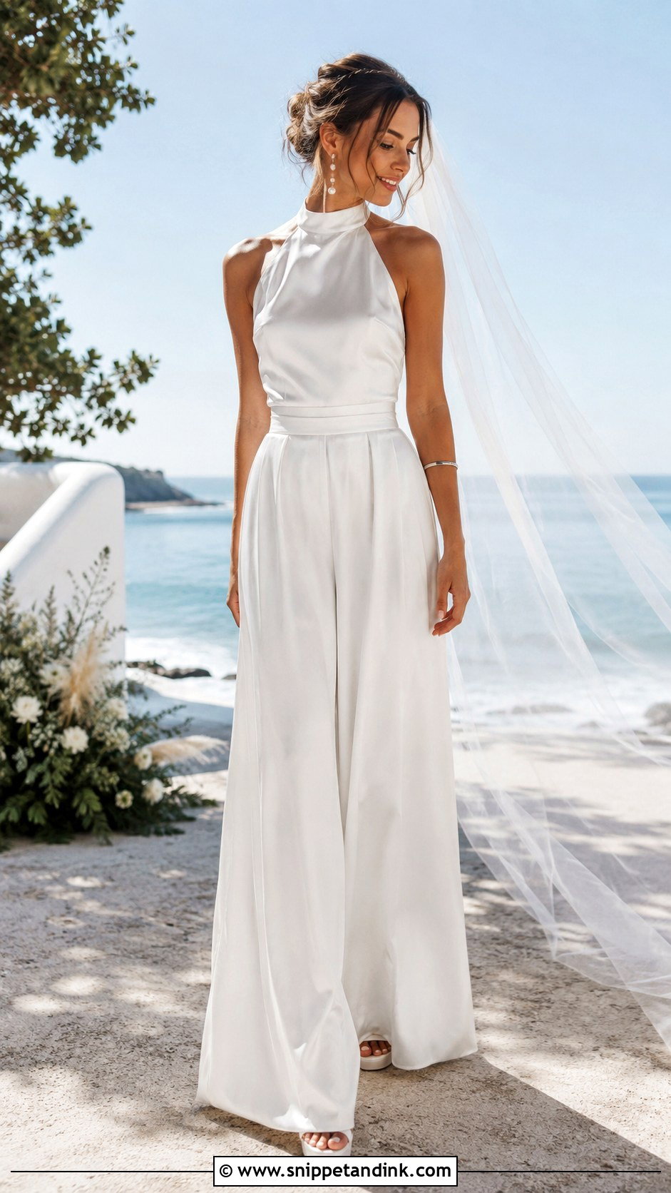 Halter Top and Palazzo Bridal Pants - Snippet and Ink - 20 Bride Pants Ideas