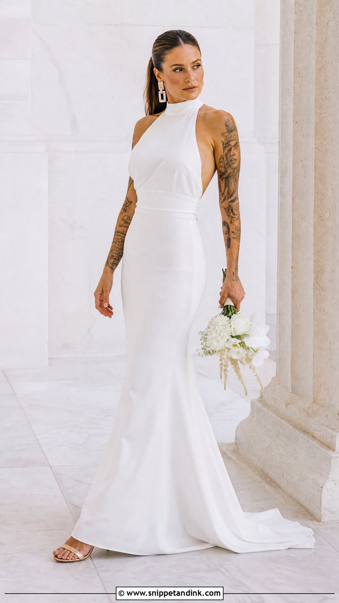 Halter Wedding Dress With Arm Tattoos - Snippet and Ink - 20 Tattoos in Wedding Dress Ideas