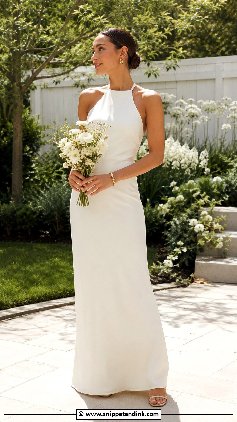 Halter Wedding Dress With Gold Jewelry - Snippet and Ink - 30 Backyard Wedding Dress Ideas