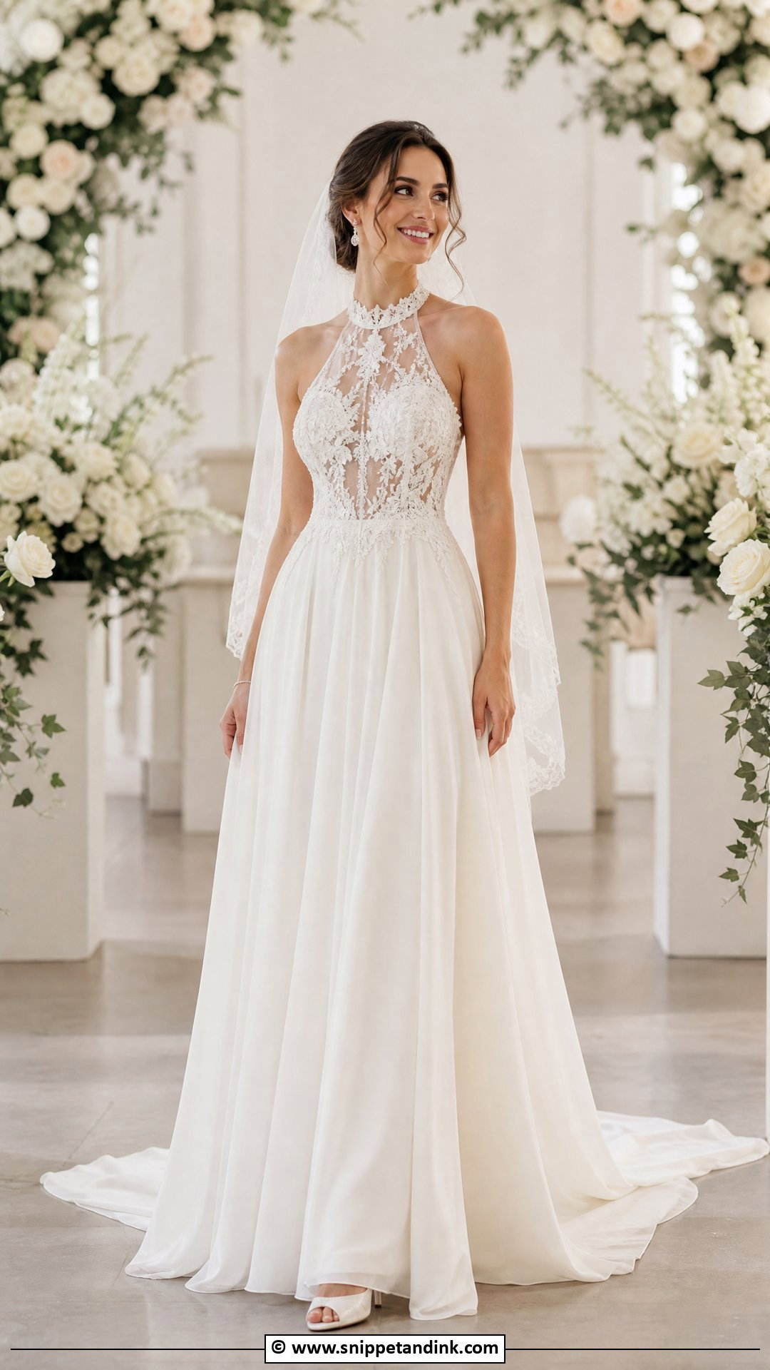 Halter Wedding Dress With Illusion Detail - Snippet and Ink - 35 Halter Wedding Dress Ideas