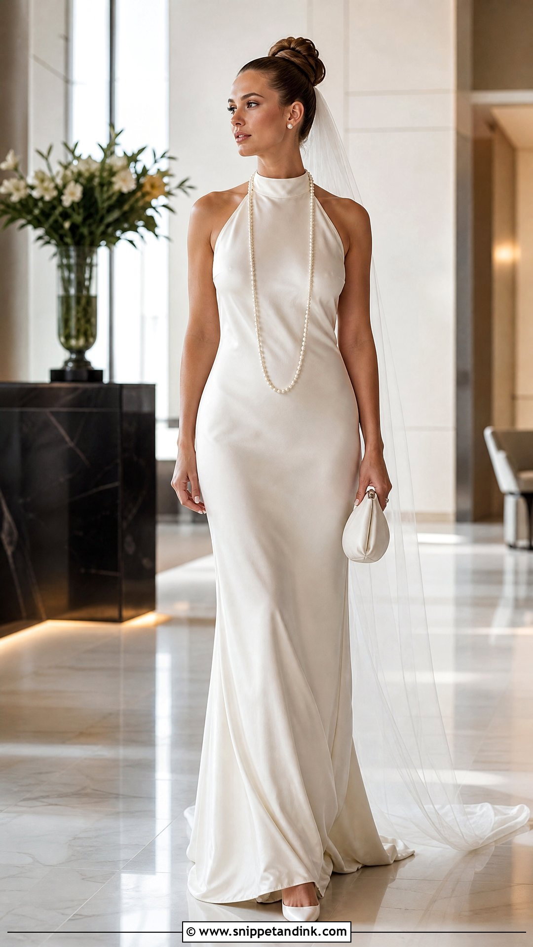 Halter Wedding Dress With Long Pearl Necklace - Snippet and Ink - 20 Wedding Dress with Pearl Necklace Ideas