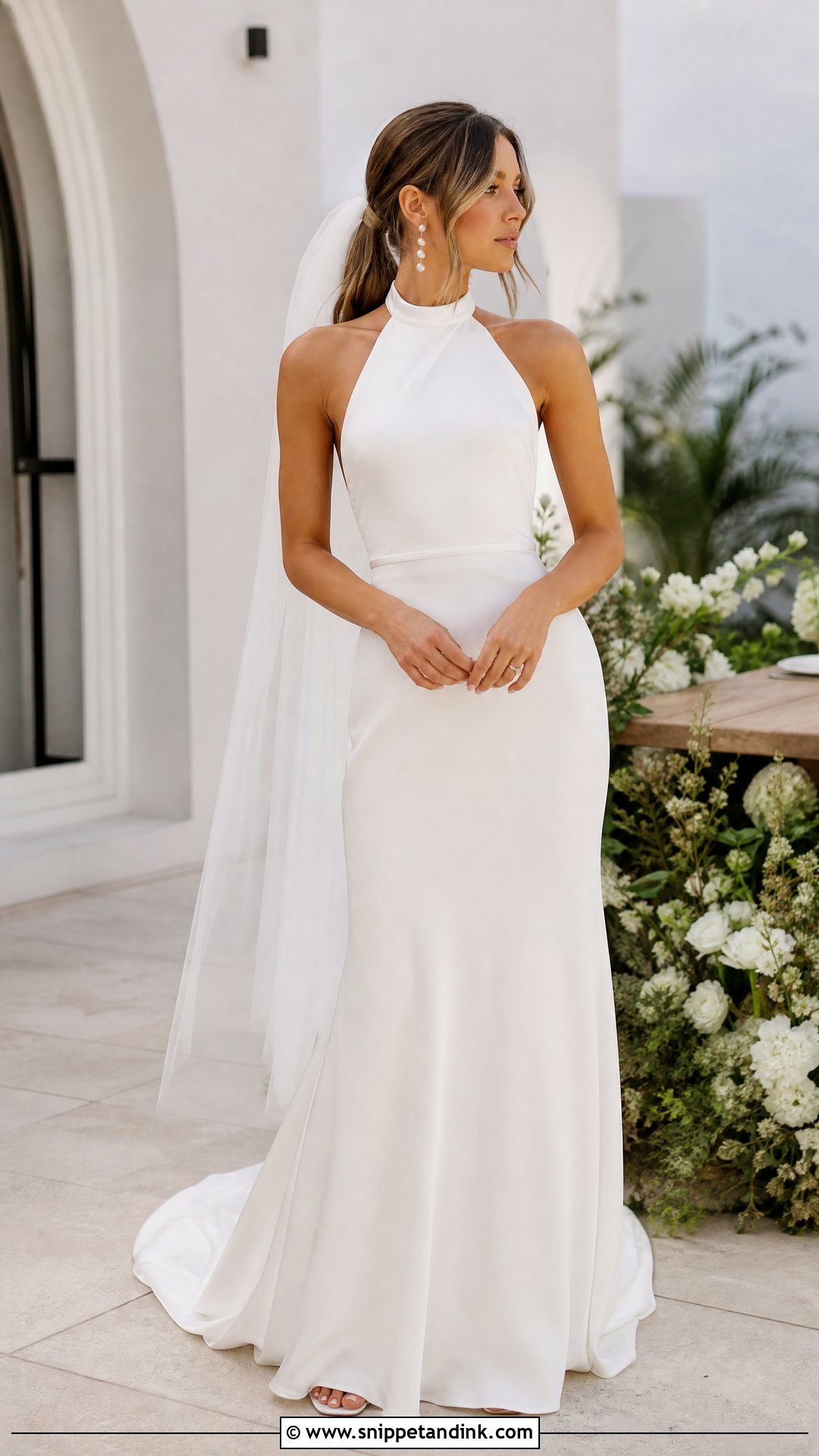 Halter Wedding Dress With Low Ponytail - Snippet and Ink - 25 Gorgeous Wedding Dress Ideas