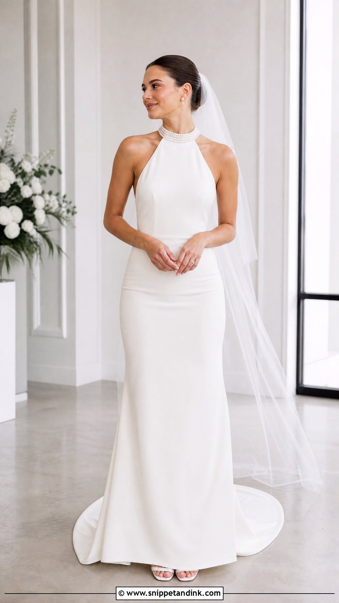 Halter Wedding Dress With Pearl Collar - Snippet and Ink - 20 Simple Wedding Dress with Pearls Ideas