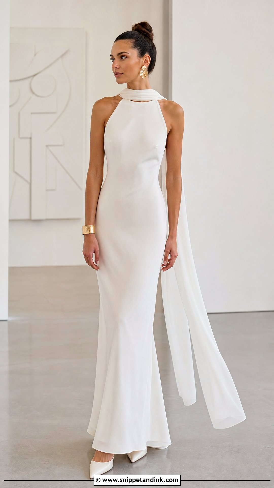 Halter Wedding Dress With Skinny Bridal Scarf - Snippet and Ink - 20 Wedding Dress Combination Ideas