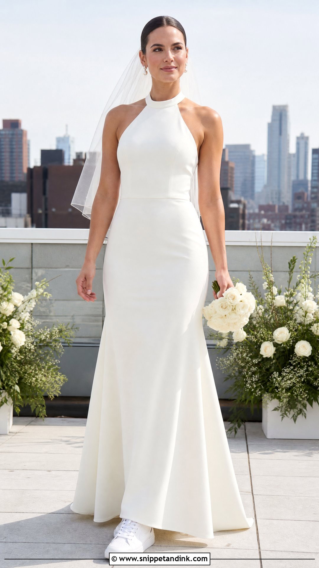 Halter Wedding Dress With White Sneakers - Snippet and Ink - 20 Sport Wedding Dress Ideas