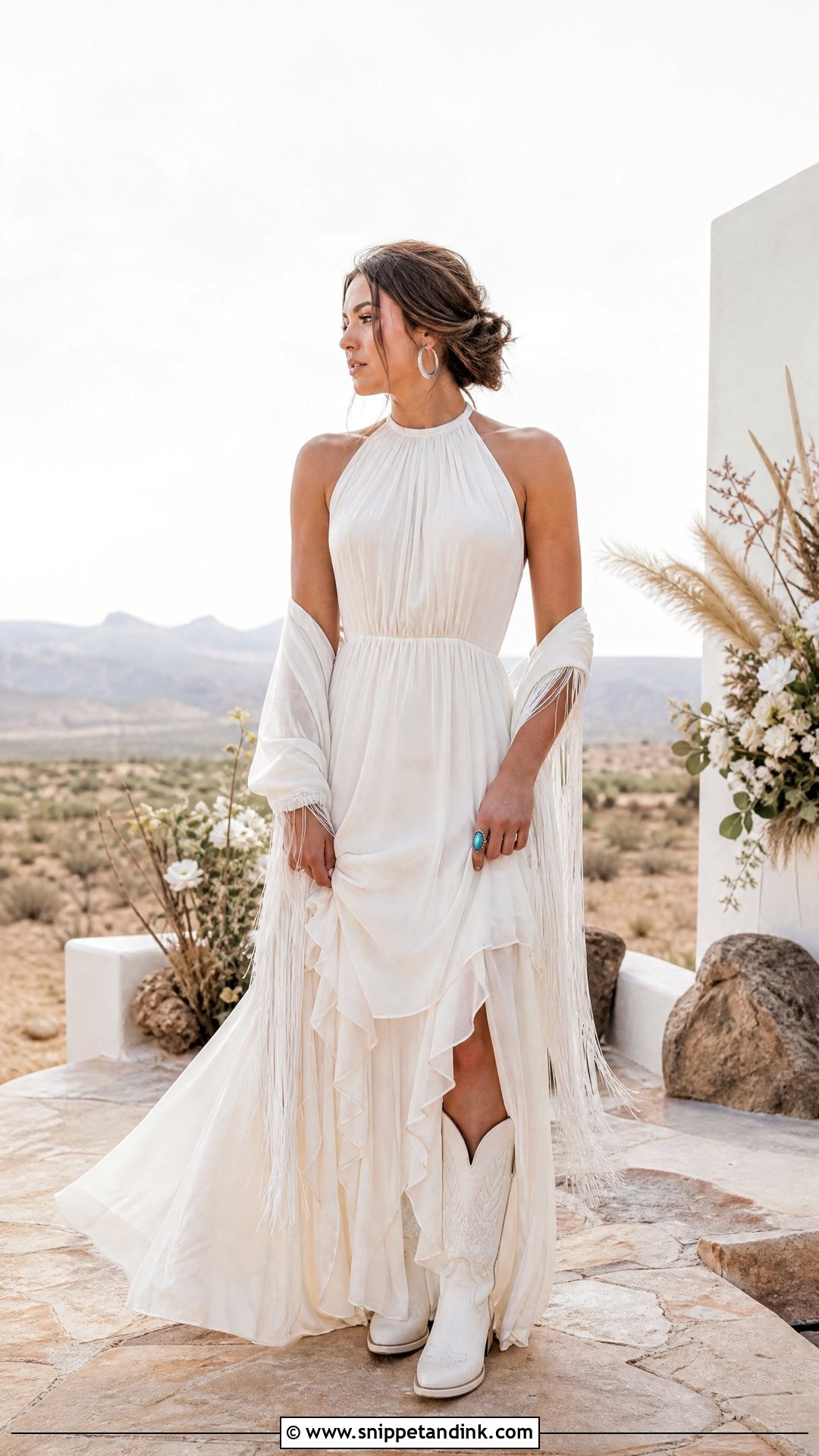 Halter Western Bride Dress With Fringe Shawl - Snippet and Ink - 20 Western Bride Dress Ideas