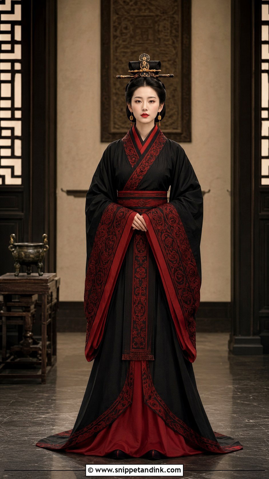 Han Dynasty Black And Red Shenyi Wedding Dress - Snippet and Ink - 20 Hanfu Wedding Dress Ideas