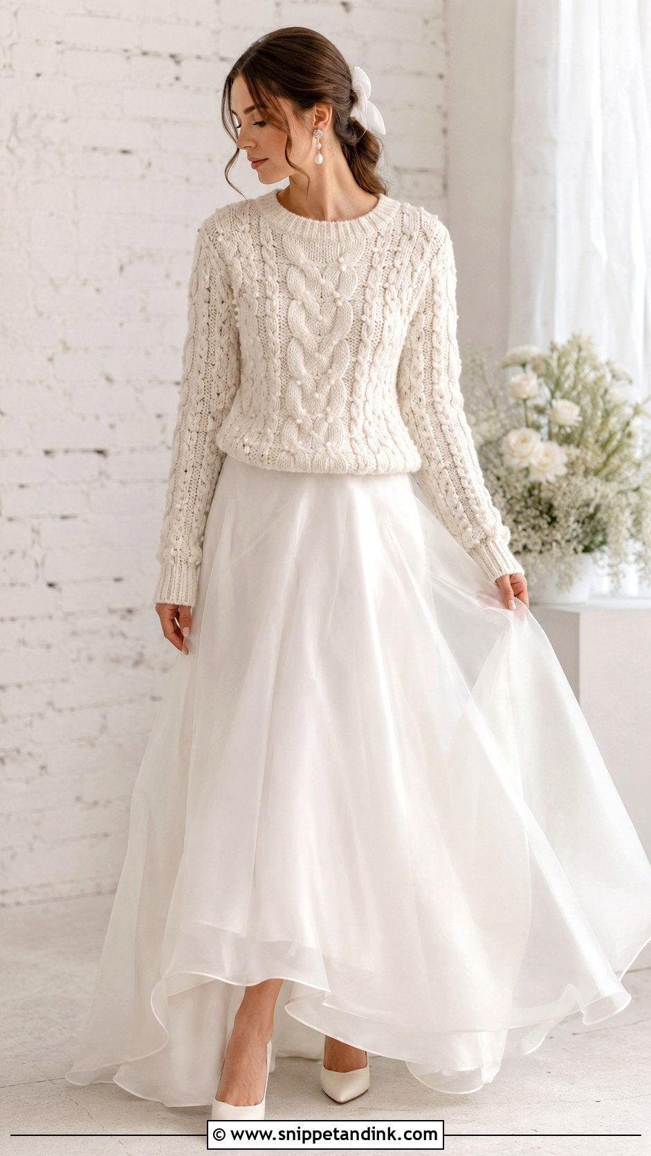 Hand Knit Bride Sweater With Organza Skirt - Snippet and Ink - 20 Bride Sweater Ideas