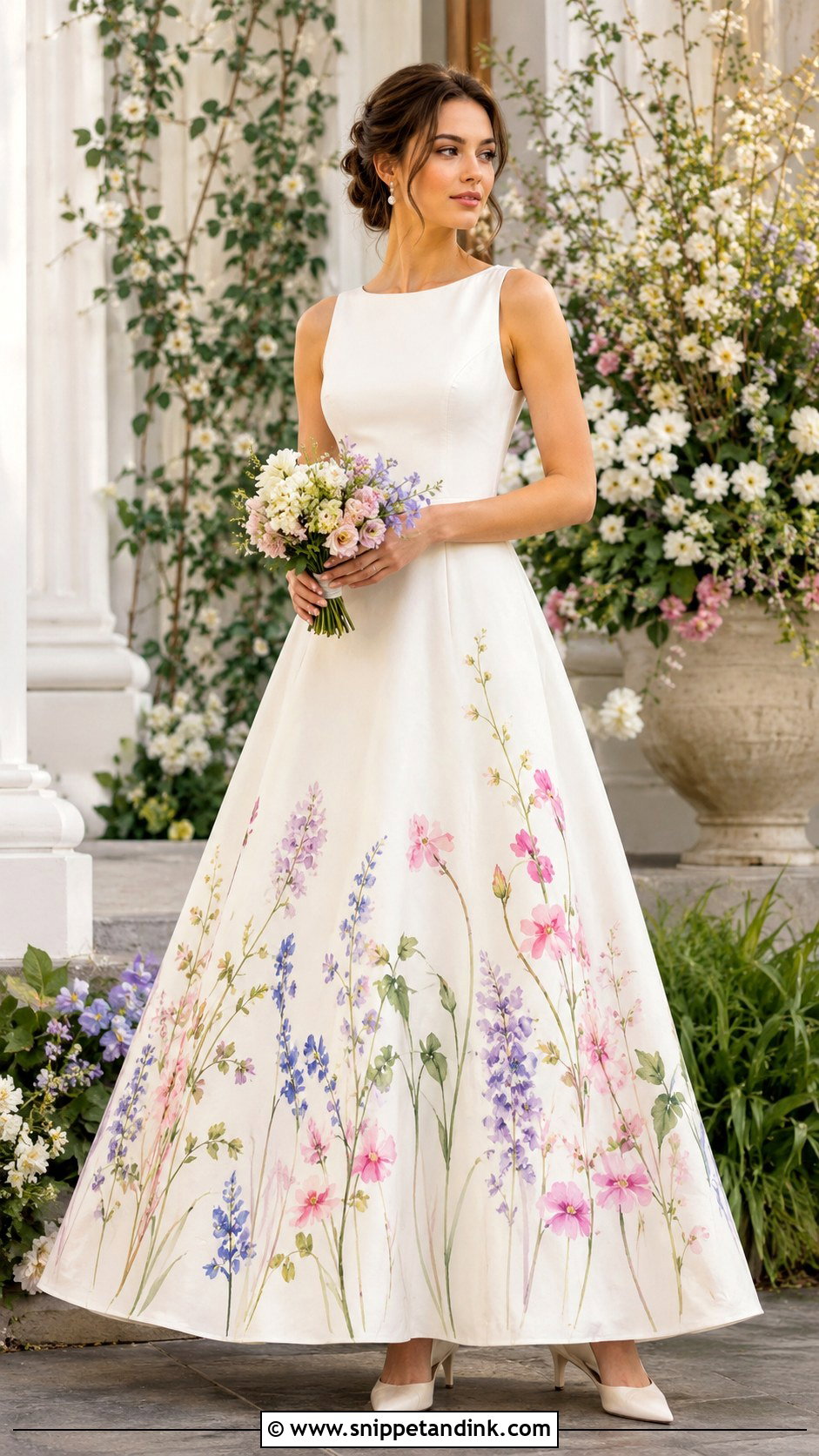 Hand Painted Floral A Line Wedding Dress - Snippet and Ink - 20 Hand Painted Wedding Dress Ideas