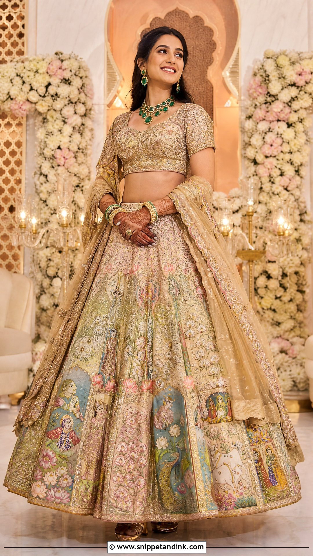 Hand Painted Shubh Aashirwad Ghagra - Snippet and Ink - 20 Radhika Merchant Wedding Outfits