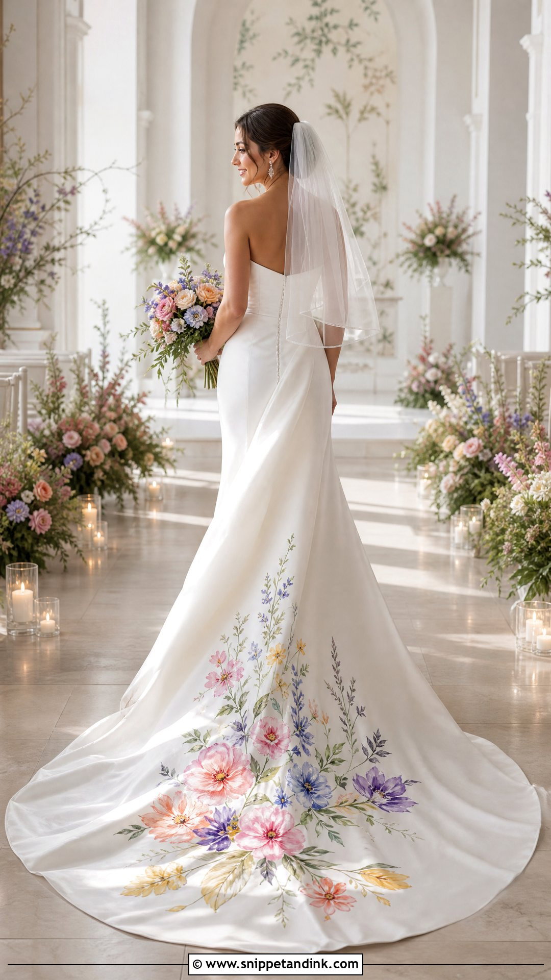 Hand Painted Train Wedding Dress - Snippet and Ink - 20 Pop of Color Wedding Dress Ideas