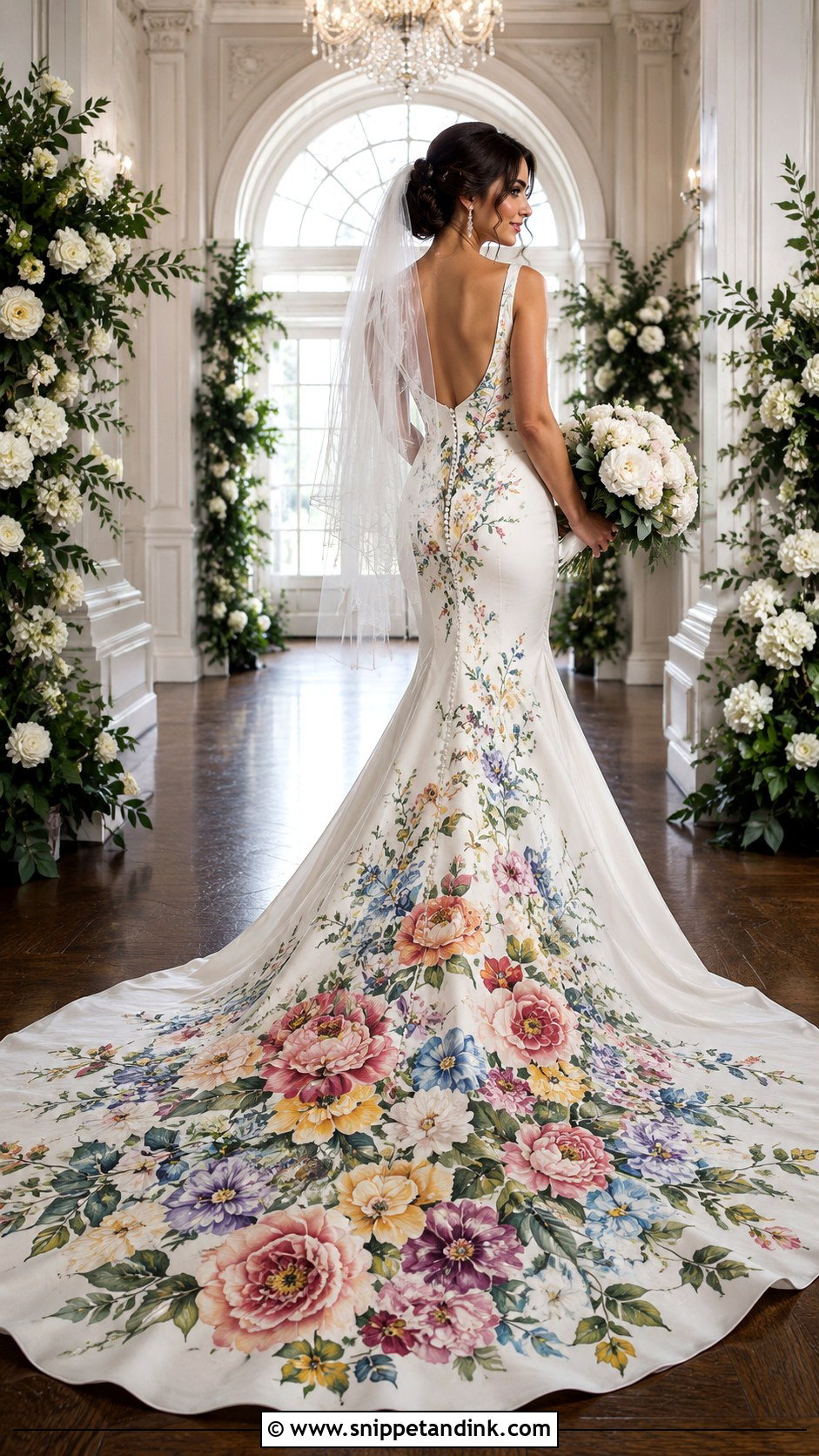 Hand Painted Wedding Dress With Train - Snippet and Ink - 20 Hand Painted Wedding Dress Ideas