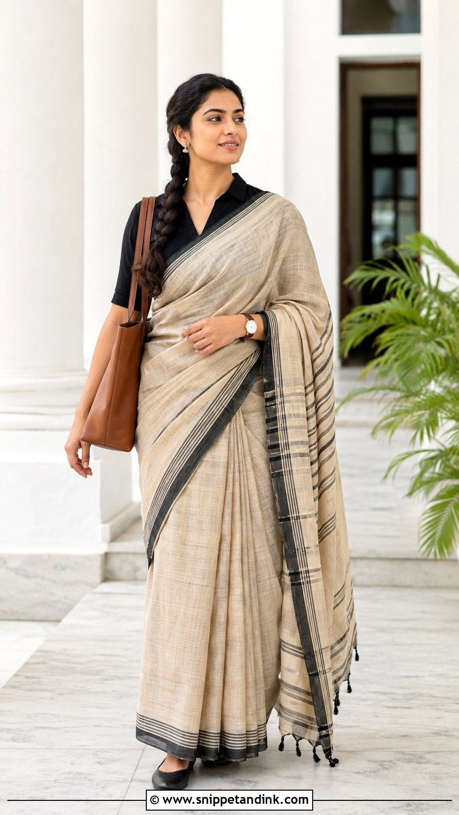 Handloom Cotton Saree With Collared Blouse - Snippet and Ink - 20 New Sadi Designs 2023