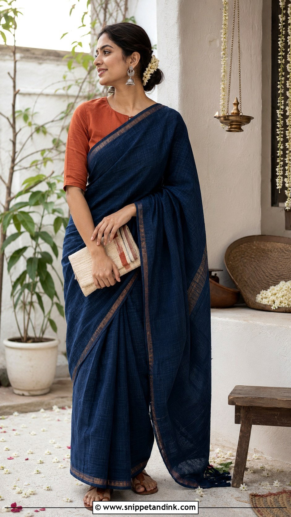 Handloom Saree And Flat Sandals Prewedding Outfit - Snippet and Ink - 20 Casual Indian Prewedding Outfit Ideas