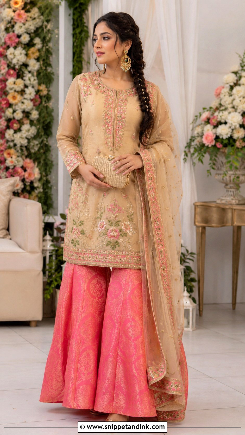 Hania Amir Beige Kurta With Pink Brocade Sharara - Snippet and Ink - 20 Hania Amir Wedding Dresses