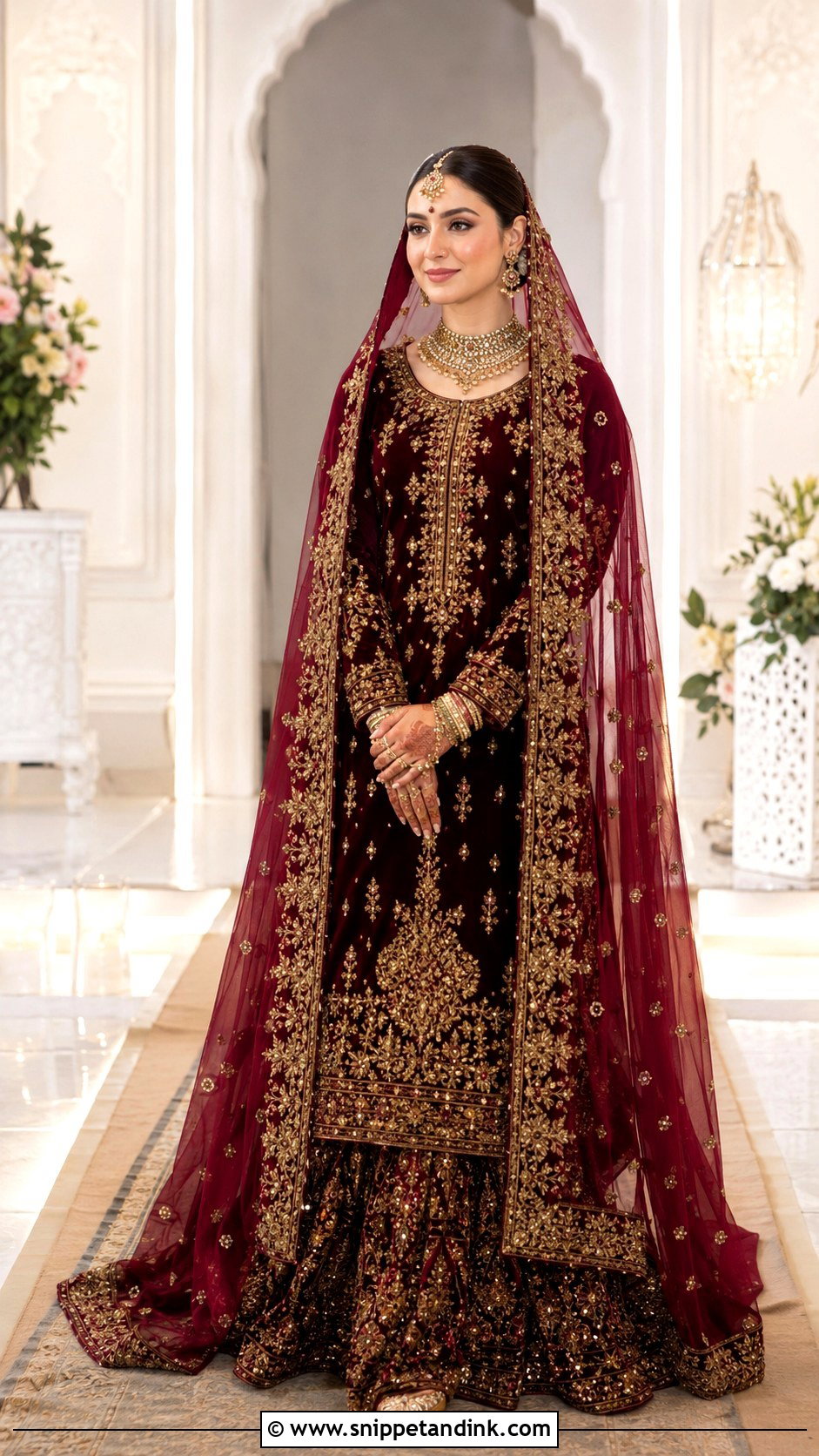 Hania Amir Maroon Velvet Bridal Dress - Snippet and Ink - 20 Hania Amir Bridal Dress Ideas