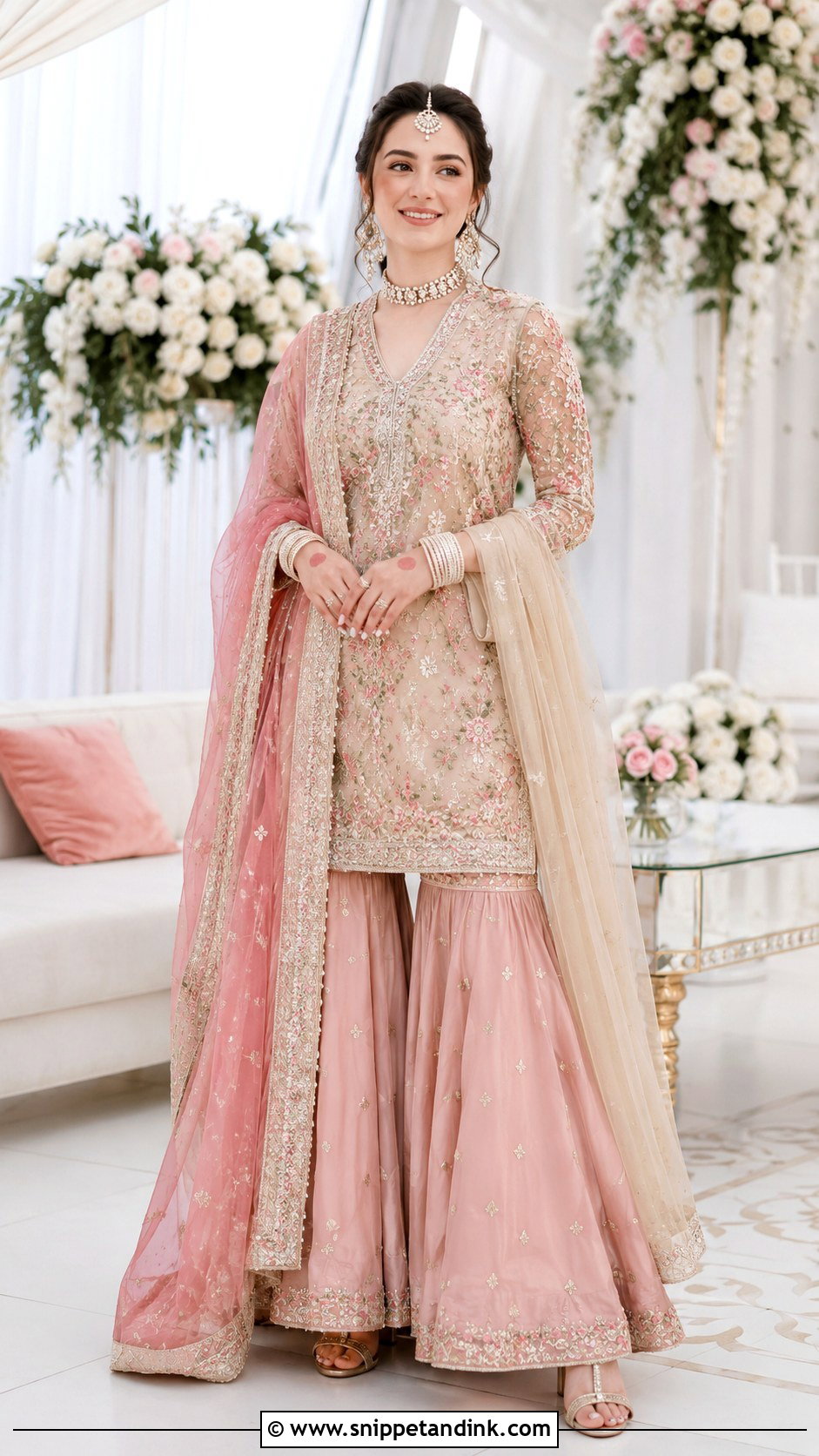 Hania Amir Pink And Beige Bridal Sharara - Snippet and Ink - 20 Hania Amir Bridal Dress Ideas