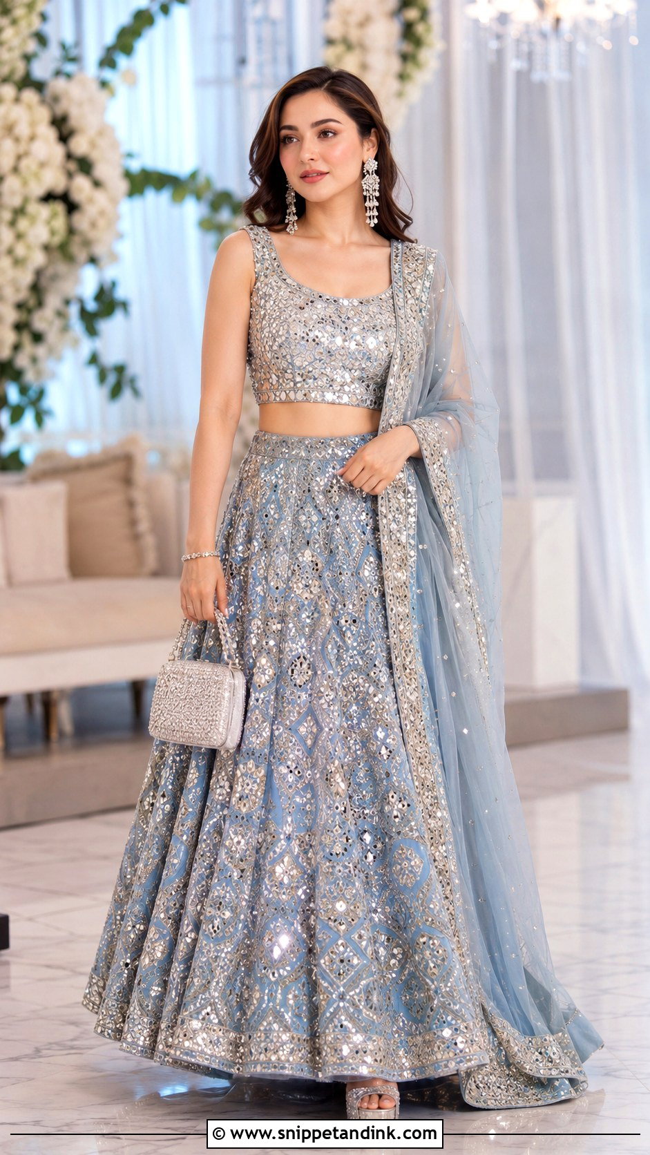 Hania Amir Silver And Blue Metallic Lehenga - Snippet and Ink - 20 Hania Amir Wedding Dresses