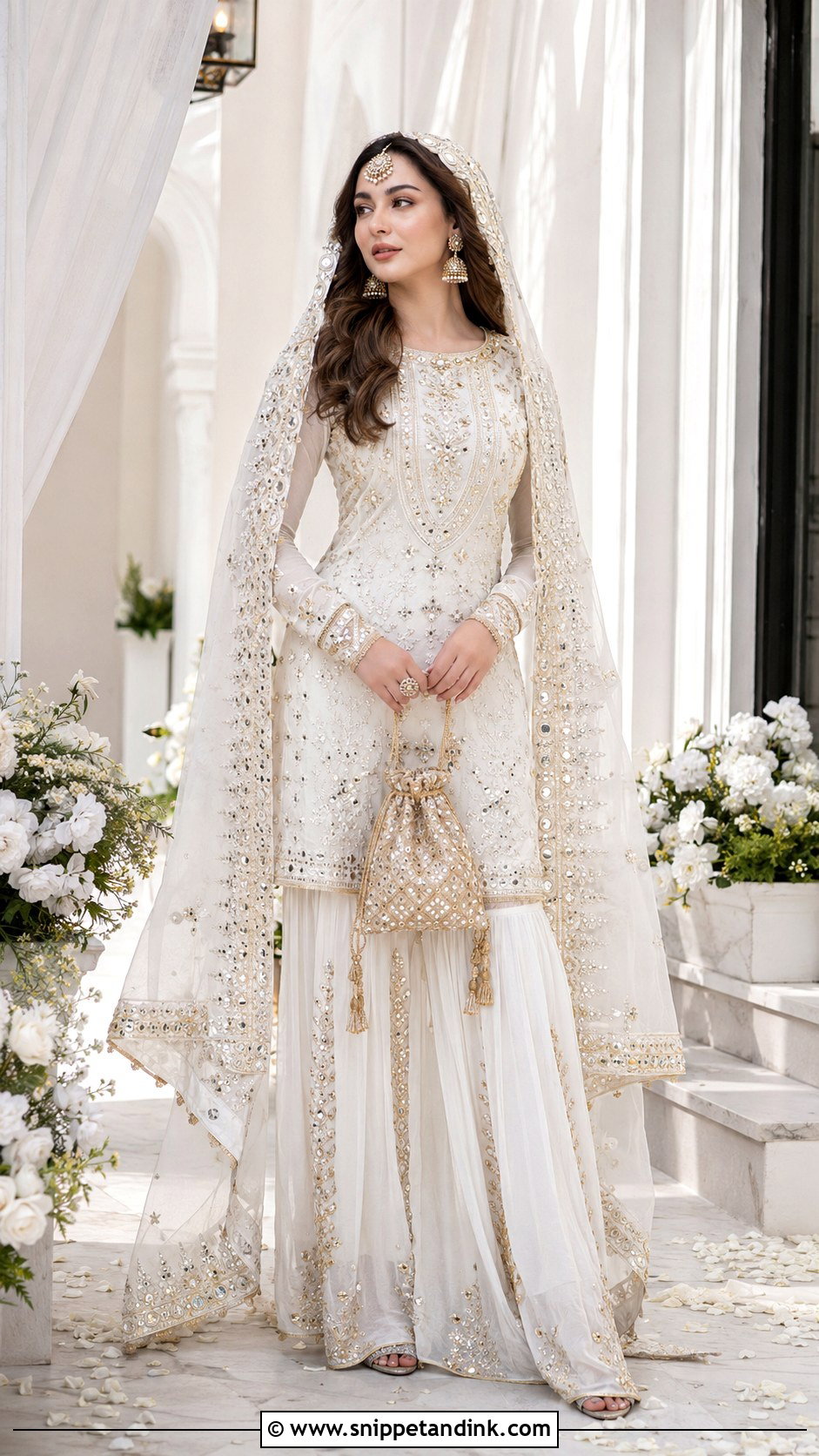 Hania Amir White Sharara With Mirror Dupatta - Snippet and Ink - 20 Hania Amir Wedding Dresses