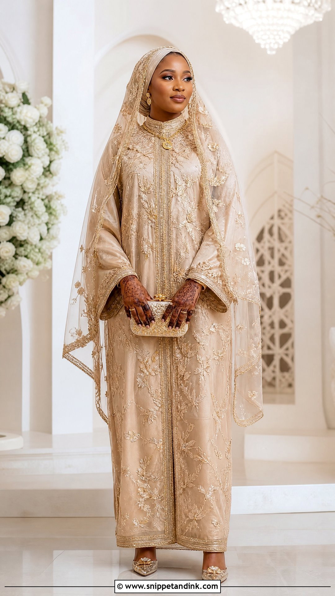 Hausa Bride Champagne Embroidered Kaftan - Snippet and Ink - 20 Nigeria Bride Traditional Dress Ideas