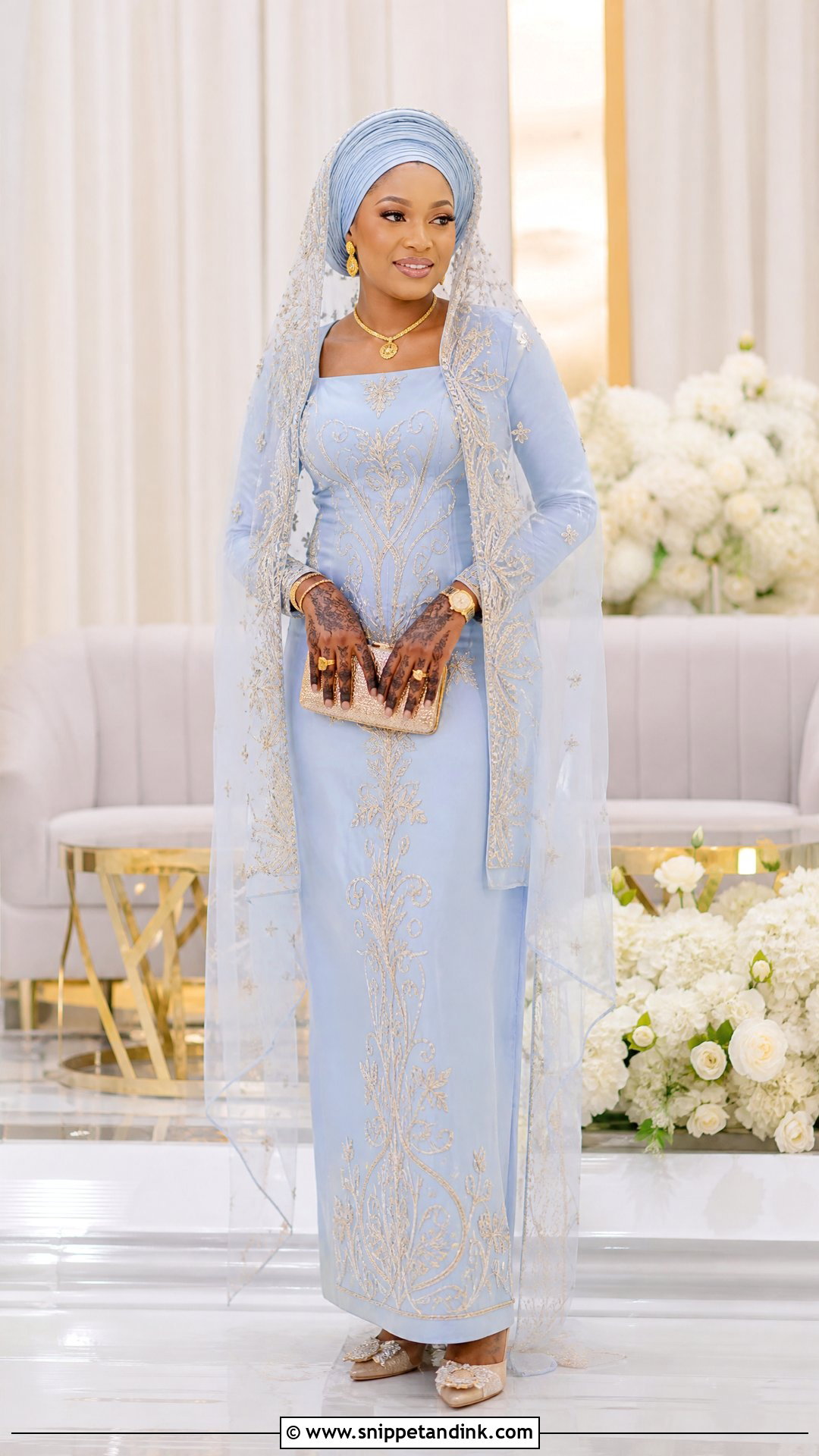 Hausa Embroidered Silk Gown Wedding Outfit - Snippet and Ink - 20 Nigerian Wedding Outfits