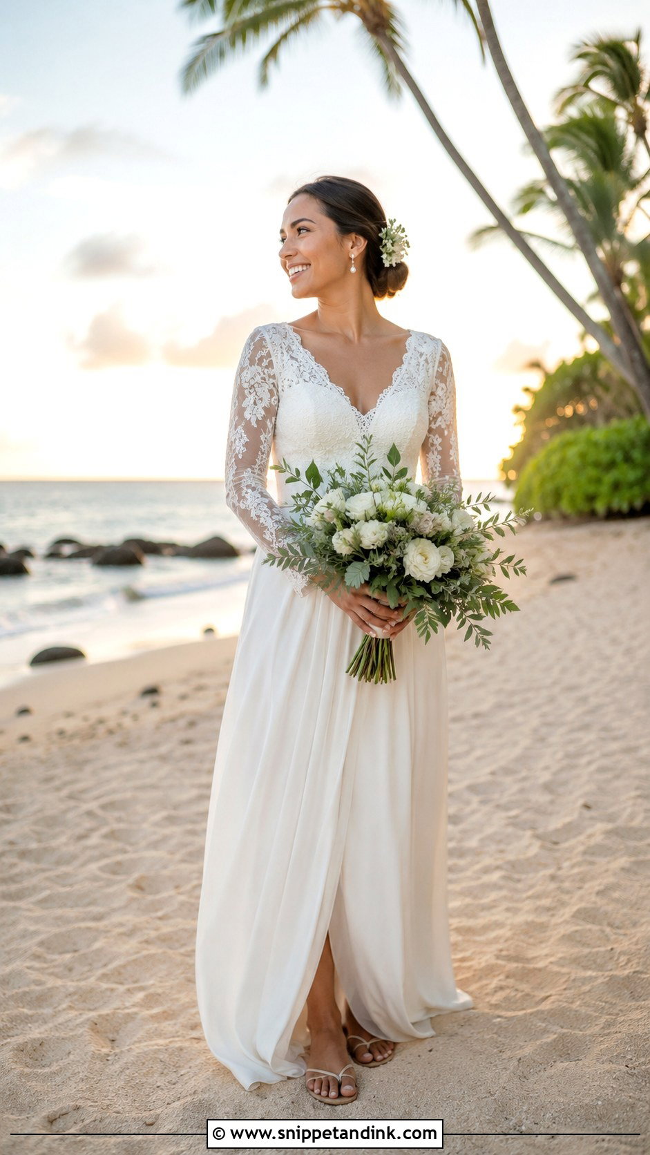Hawaiian Long Sleeve Wedding Dress - Snippet and Ink - 25 Hawaiian Wedding Dress Ideas