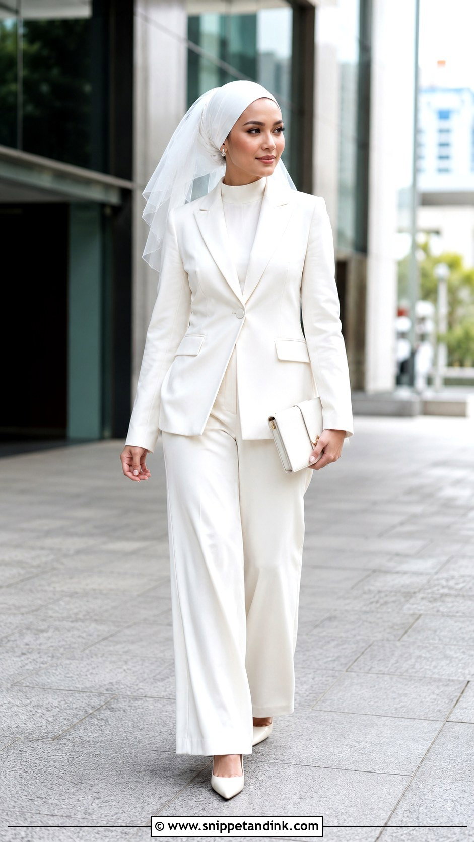 Head Veil With Pantsuit Outfit - Snippet and Ink - 25 Head Veil Ideas