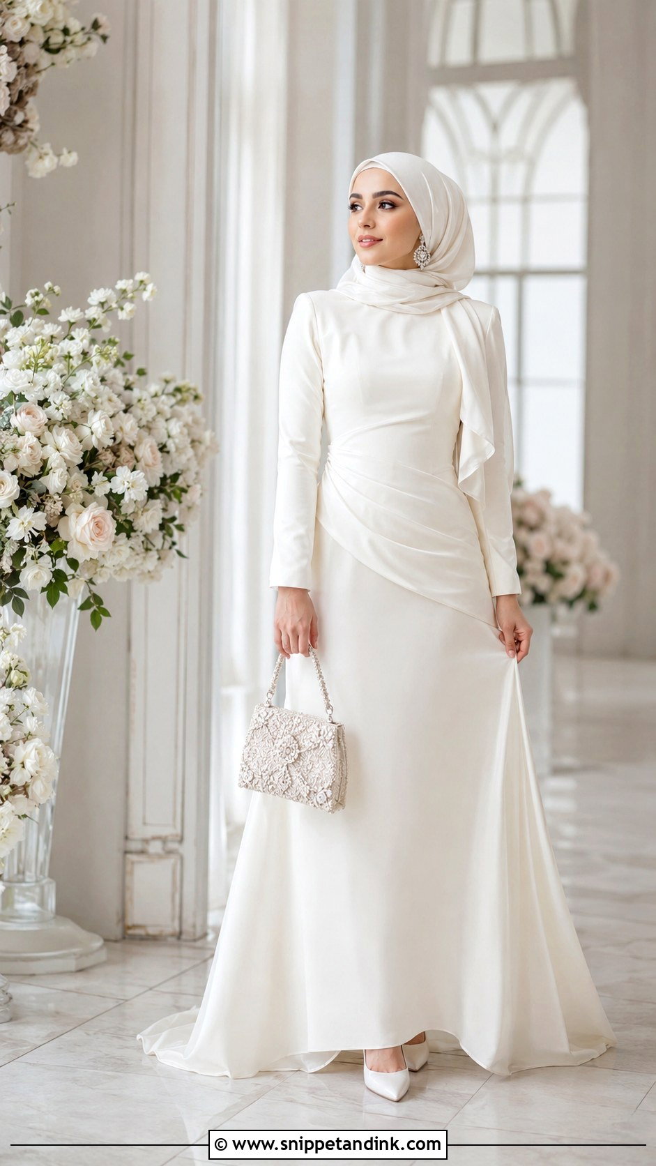 Headscarf With Long Sleeve Wedding Gown - Snippet and Ink - 20 Wedding Scarf Styles
