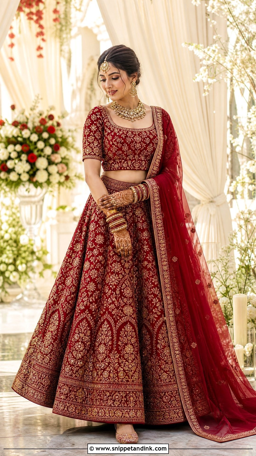 Heavily Embroidered Lehenga With Plain Trail Dupatta - Snippet and Ink - 20 Trail Dupatta Bridal Ideas