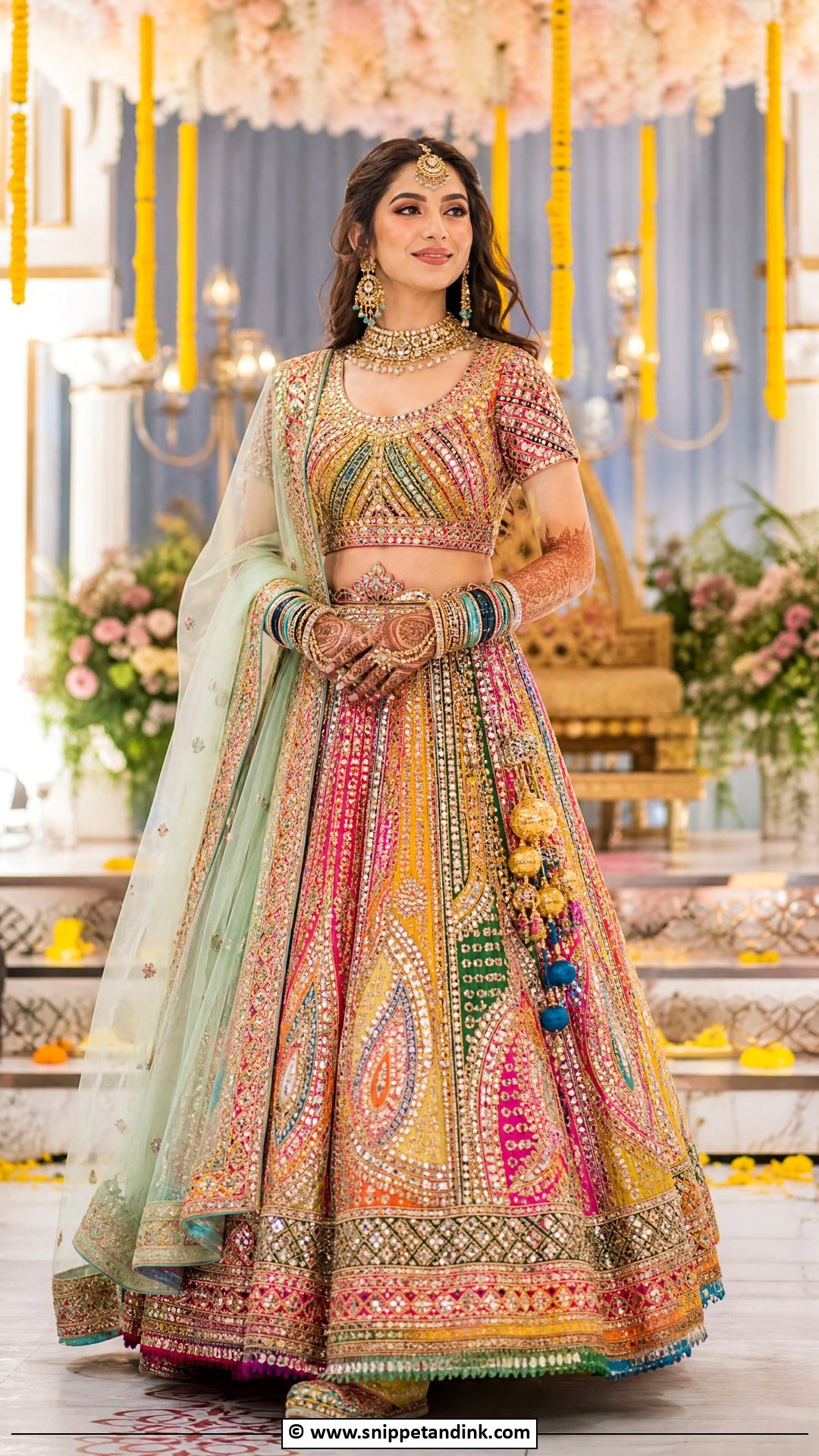 Heavy Bridal Mehndi Lehenga - Snippet and Ink - 35 Bridal Mehndi Outfit Ideas