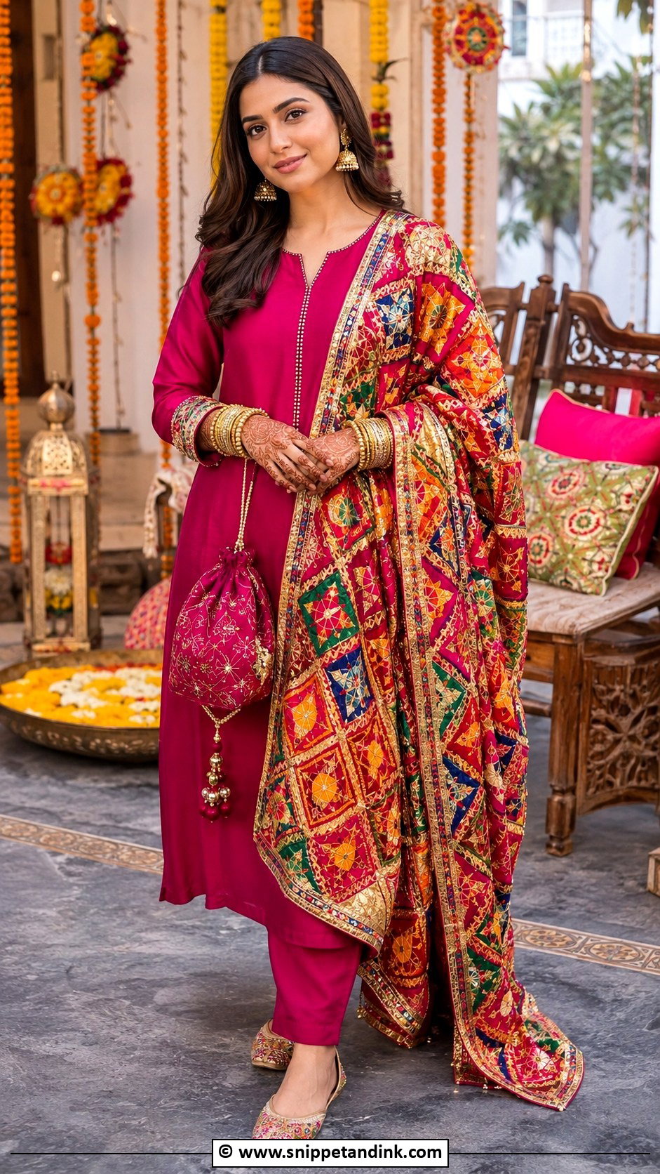 Heavy Dupatta Suit Mehendi Outfit For Sister - Snippet and Ink - 30 Mehendi Outfits Sisters