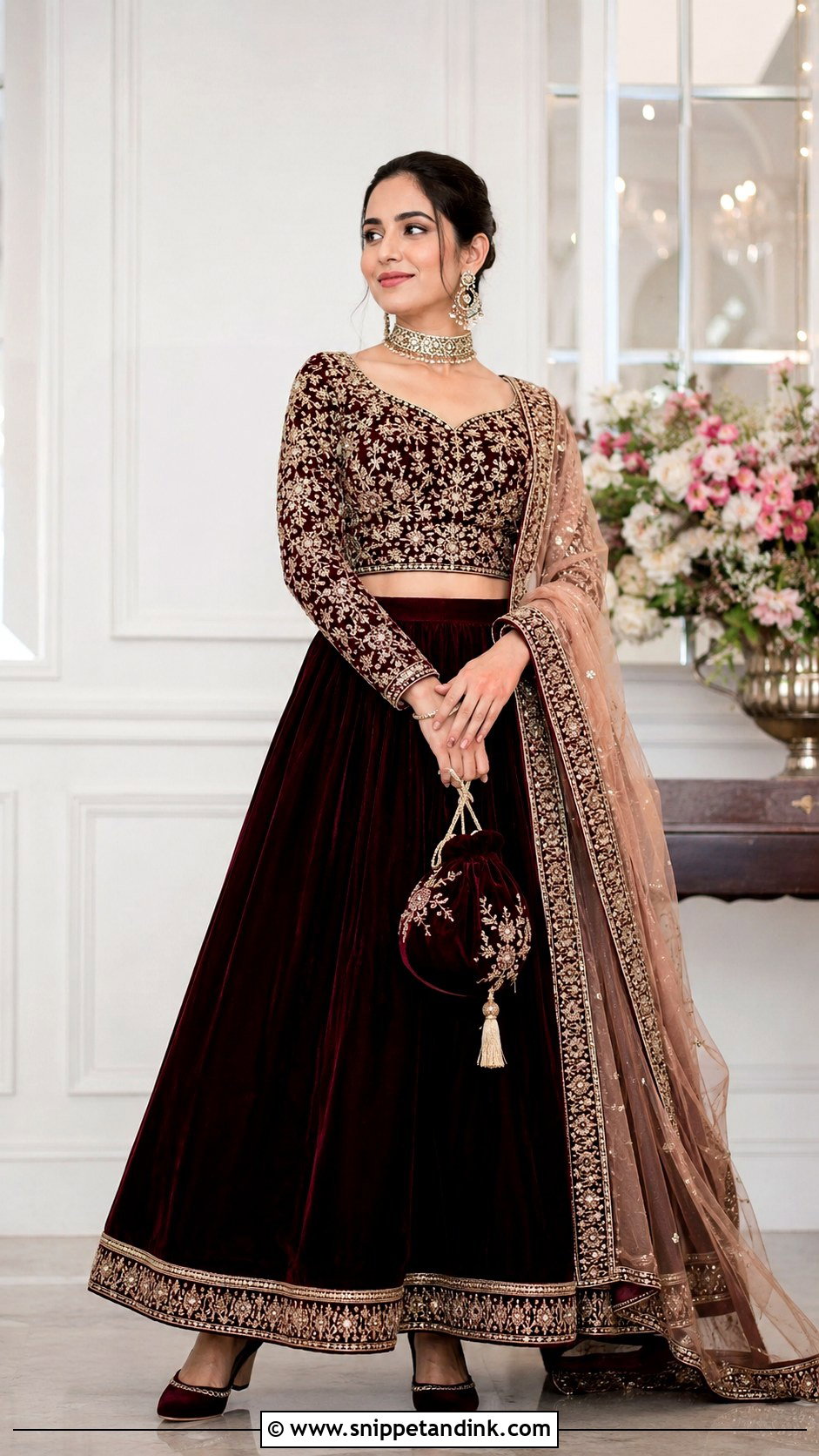 Heavy Maroon Velvet Lehenga Dress - Snippet and Ink - 20 Heavy Dresses for Wedding