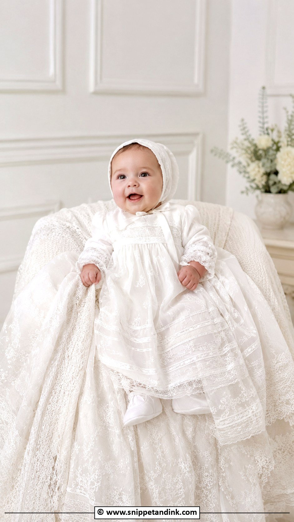 Heirloom Baptism Gown With Matching Blanket - Snippet and Ink - 25 Baby Girl Baptism Dress Ideas