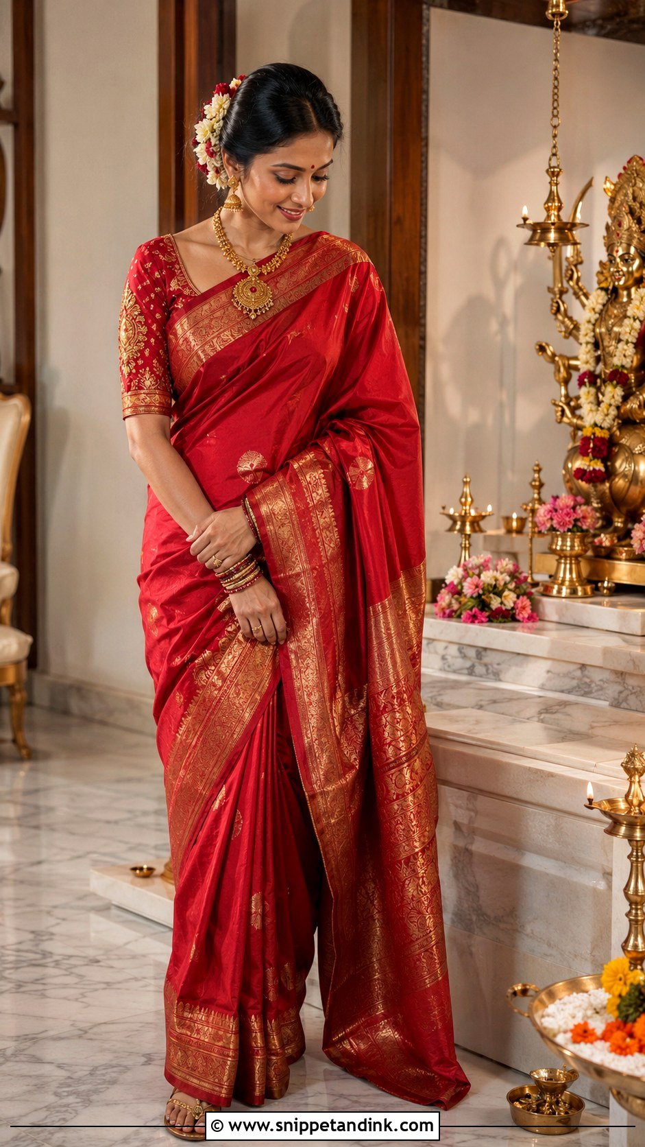 Heirloom Saree Mata Poojan Look - Snippet and Ink - 20 Mata Poojan Look for Bride Ideas