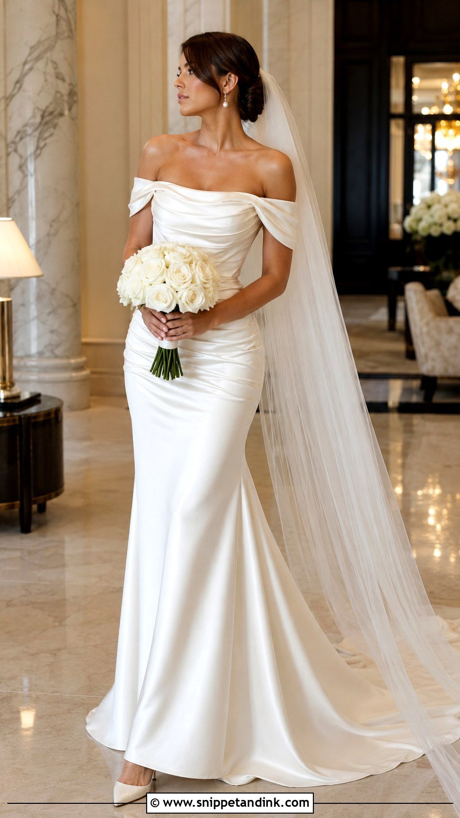 Hera Couture Draped Off Shoulder Satin Gown - Snippet and Ink - 20 Hera Couture Ideas