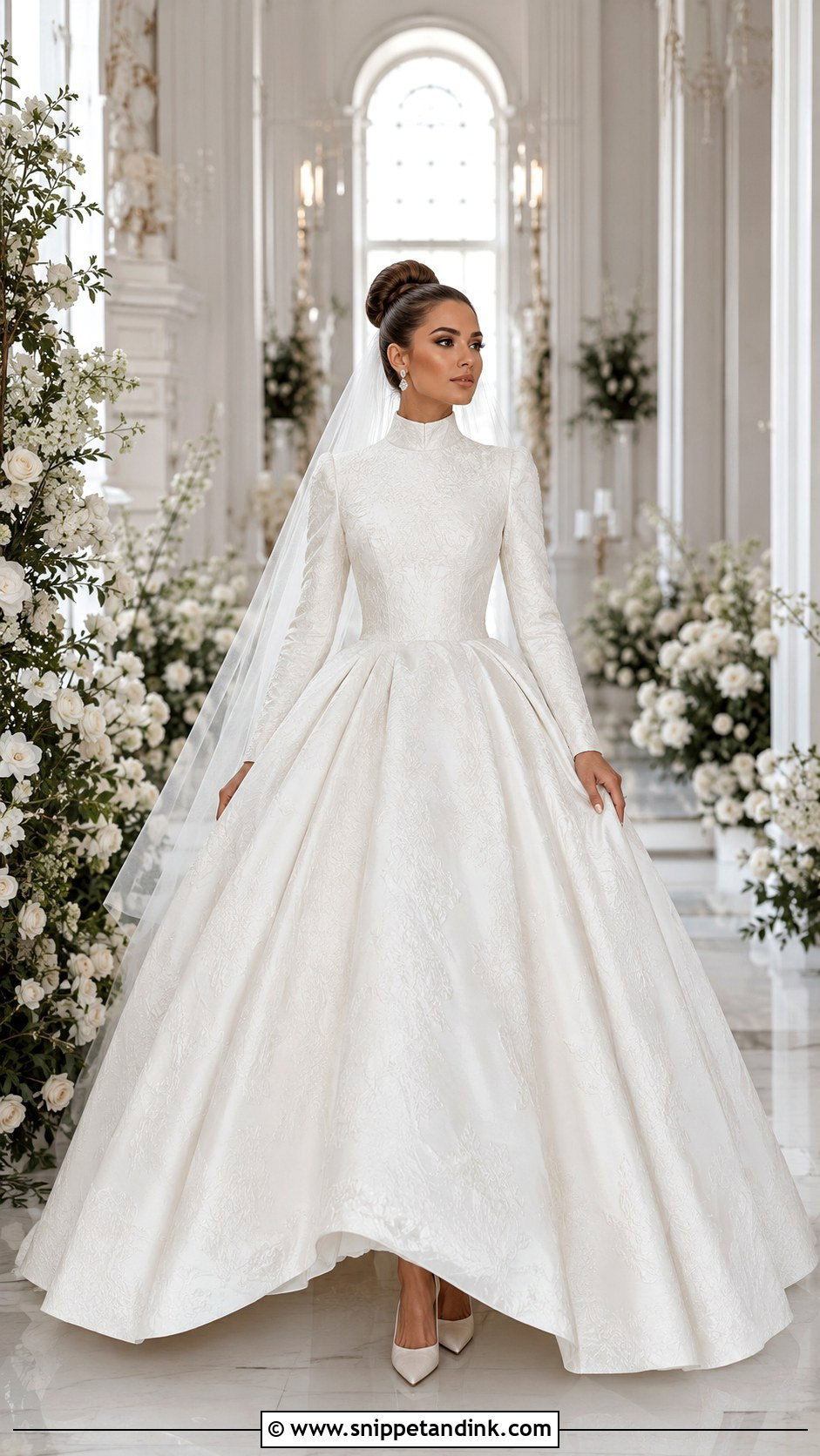 High Bun For High Neck Wedding Dress - Snippet and Ink - 20 High Neck Wedding Dress Hairstyle Ideas