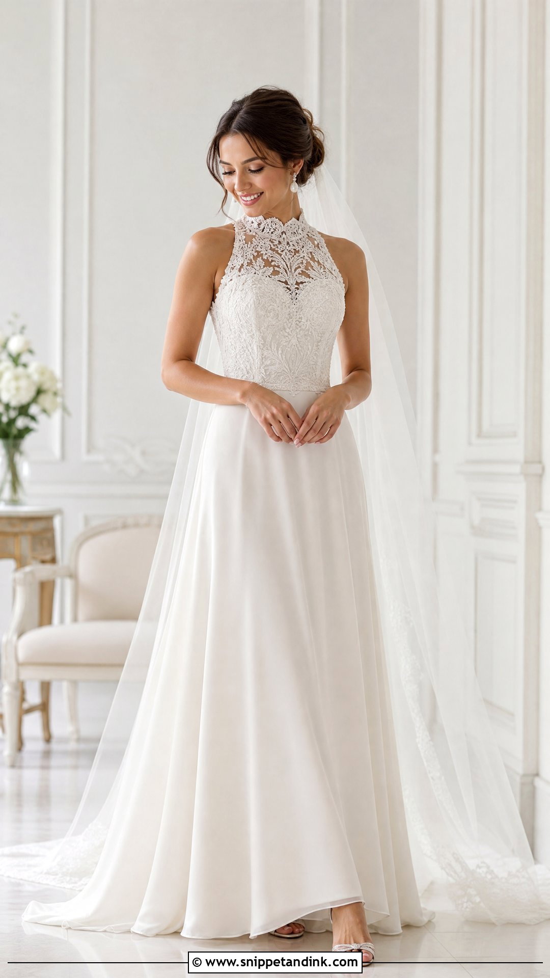 High Collar A Line Wedding Dress - Snippet and Ink - 25 High Collar Wedding Dress Ideas