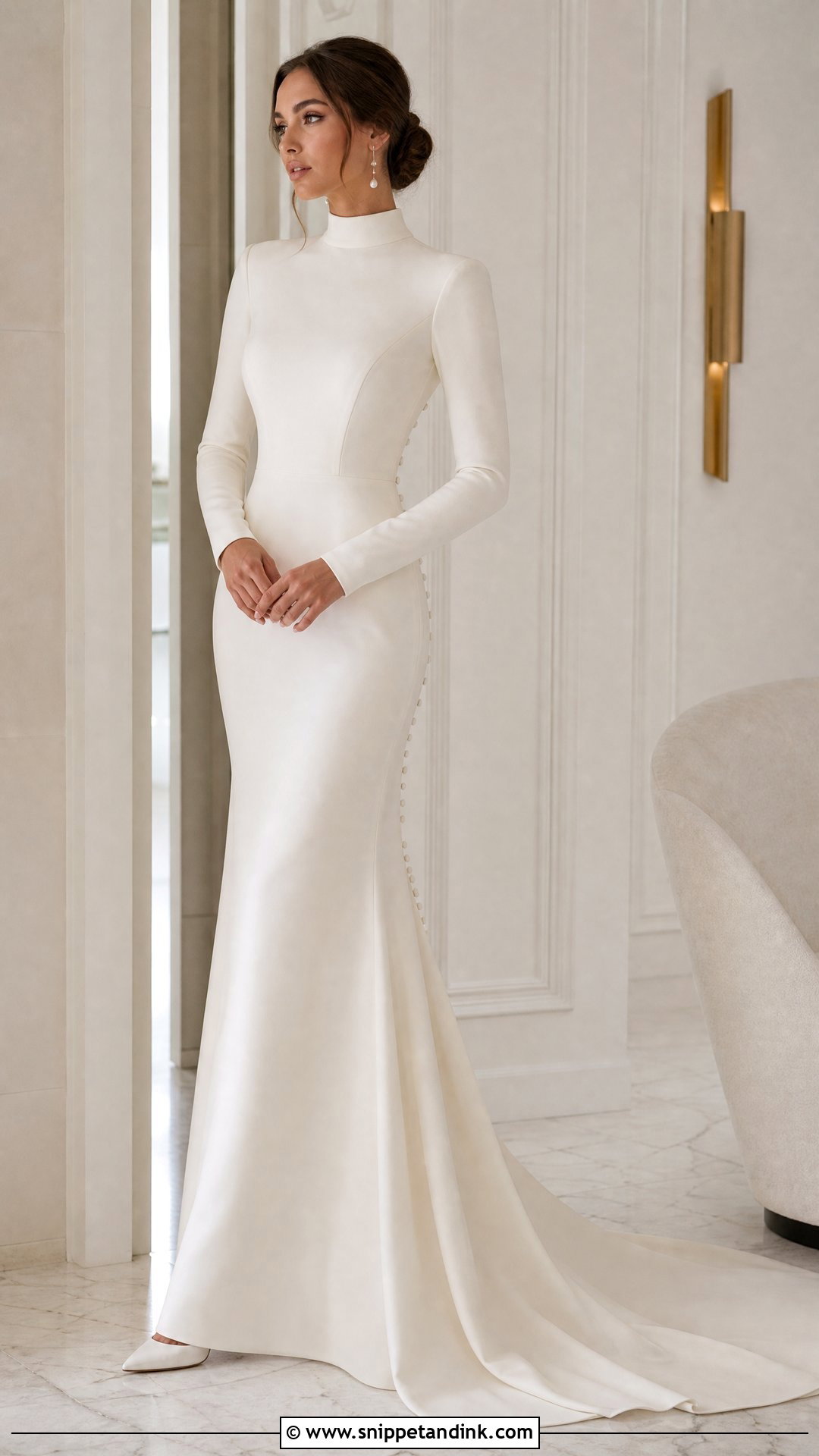 High Collar Crepe Wedding Dress - Snippet and Ink - 25 High Collar Wedding Dress Ideas