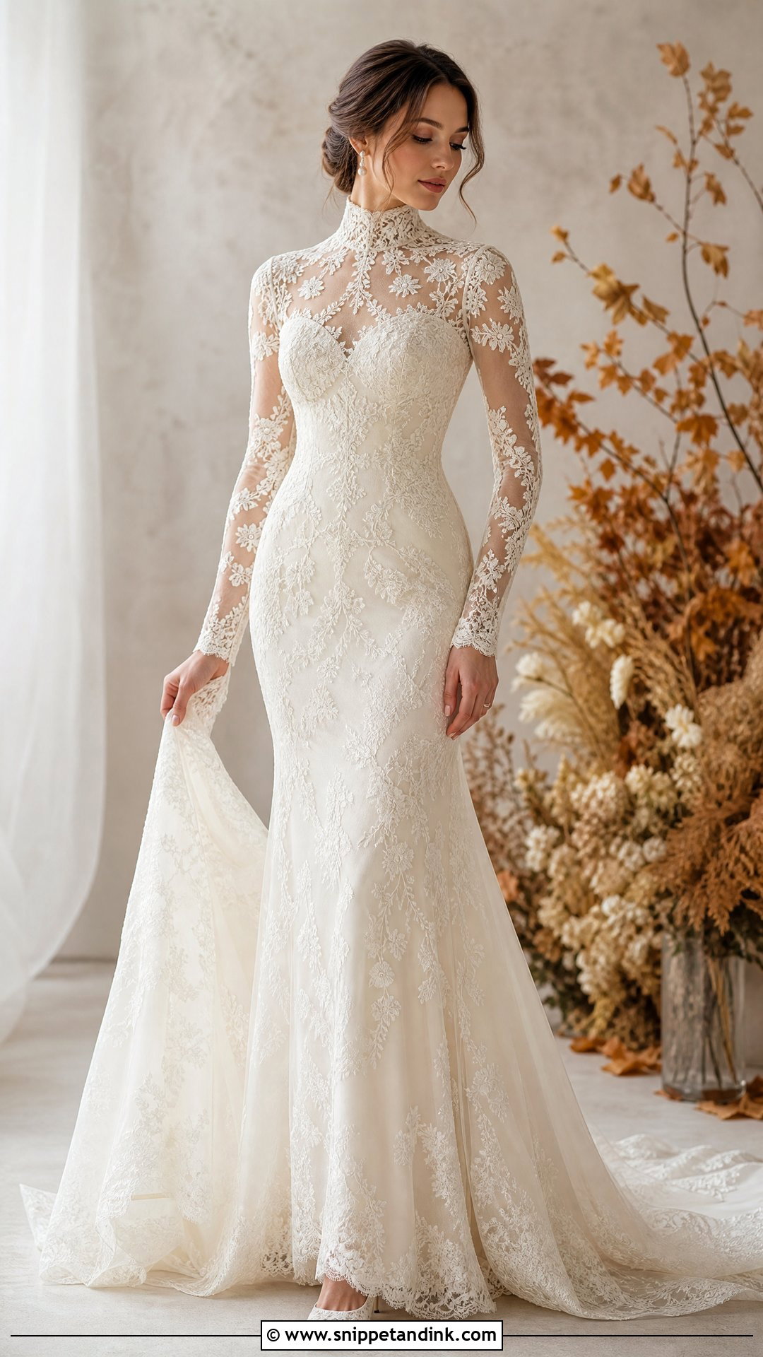High Collar Long Sleeve Wedding Dress - Snippet and Ink - 25 High Collar Wedding Dress Ideas